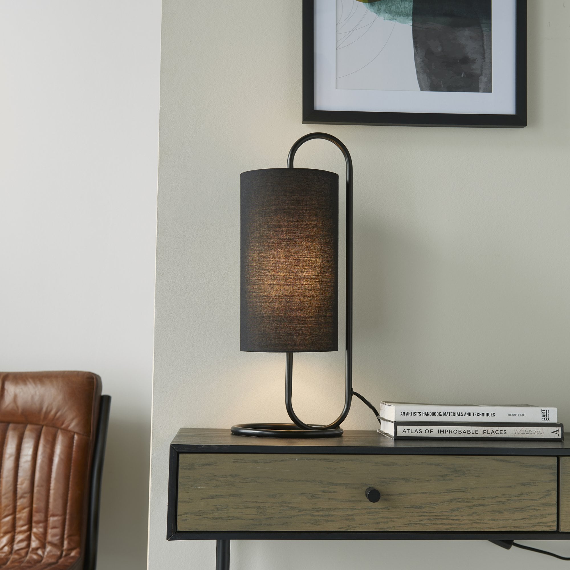 Endon Klip Metal Frame Table Lamp - Matt Black With Black Shade - Short