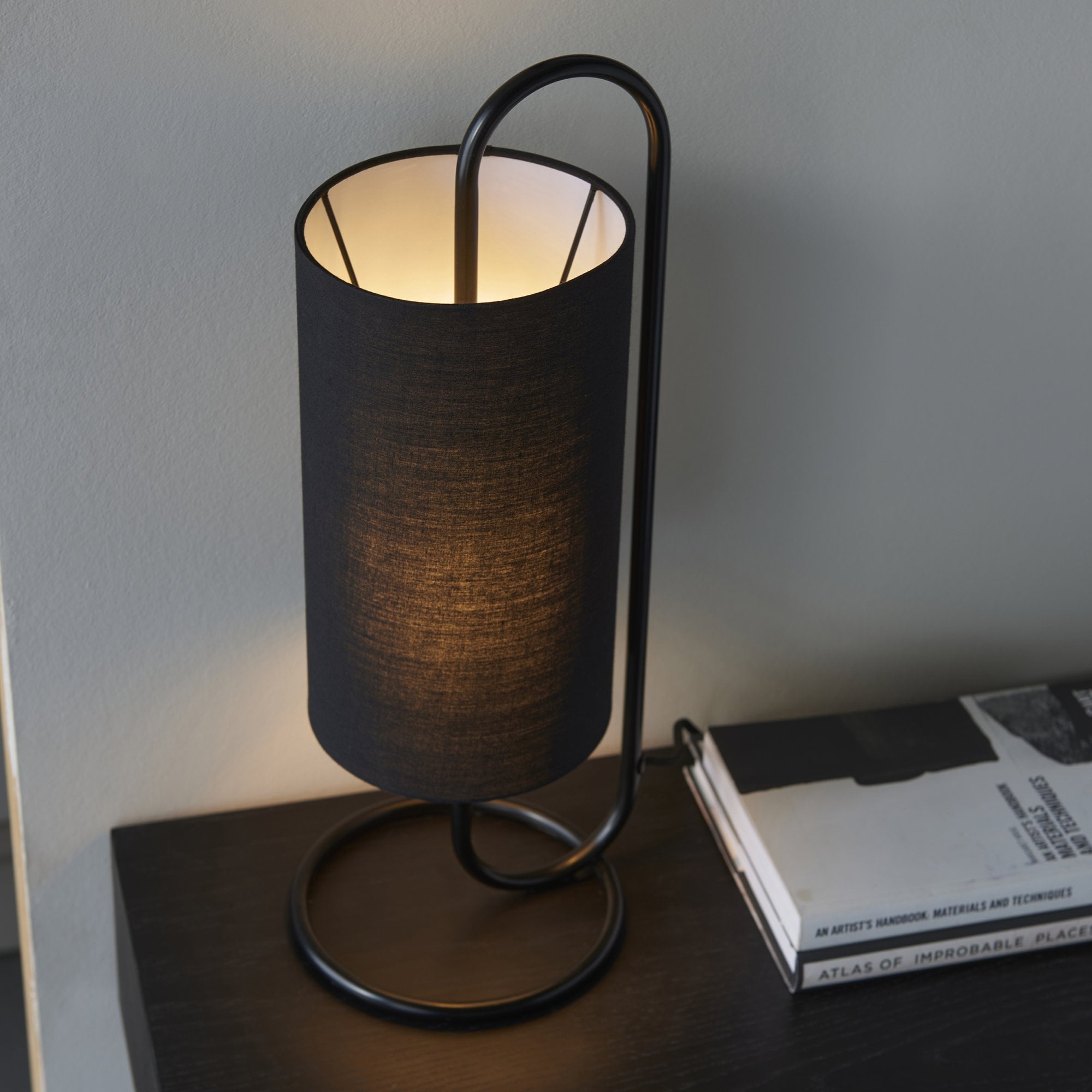 Endon Klip Metal Frame Table Lamp - Matt Black With Black Shade - Short