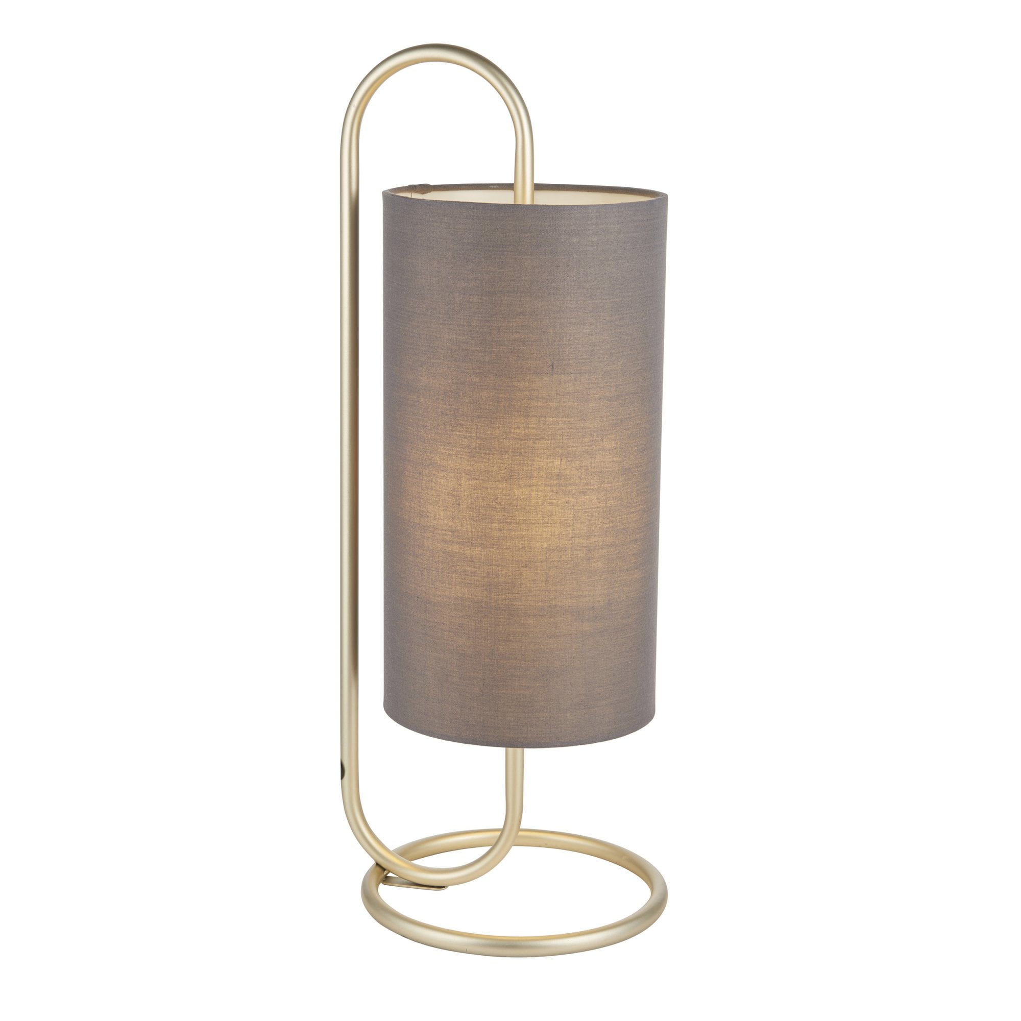 Endon Klip Metal Frame Table Lamp - Antique Brass With Grey Shade - Short