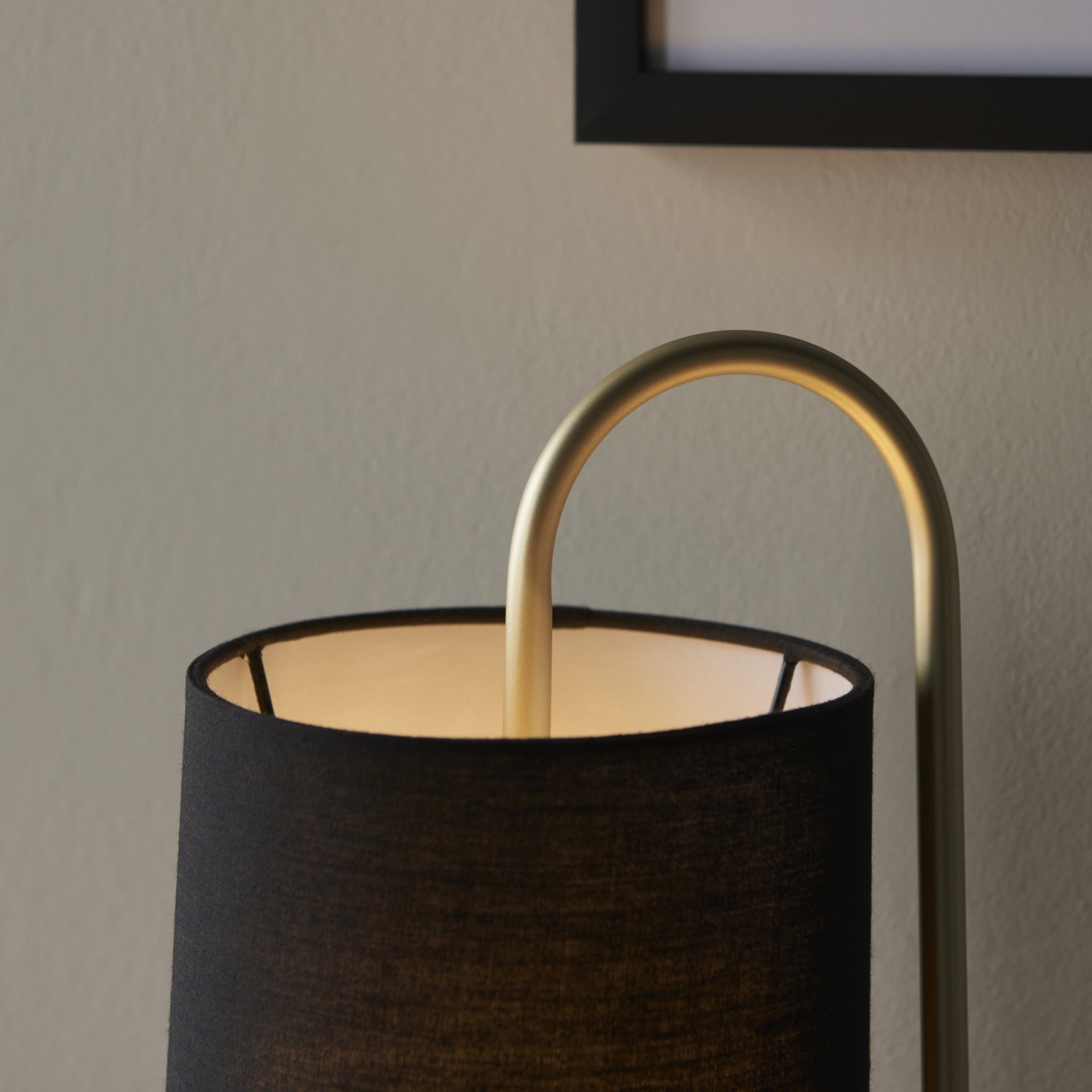 Endon Klip Metal Frame Table Lamp - Antique Brass With Black Shade - Short