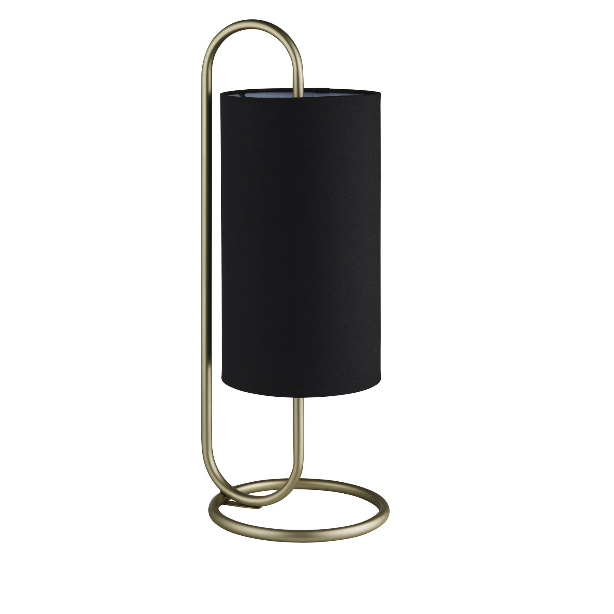 Endon Klip Metal Frame Table Lamp - Antique Brass With Black Shade - Short