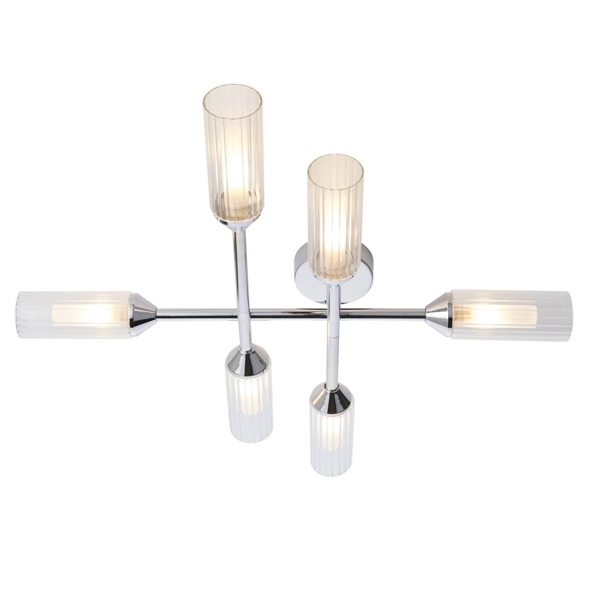 Endon Flute 6 Light Semi-Flush - Chrome & Ribbed Frosted Shades