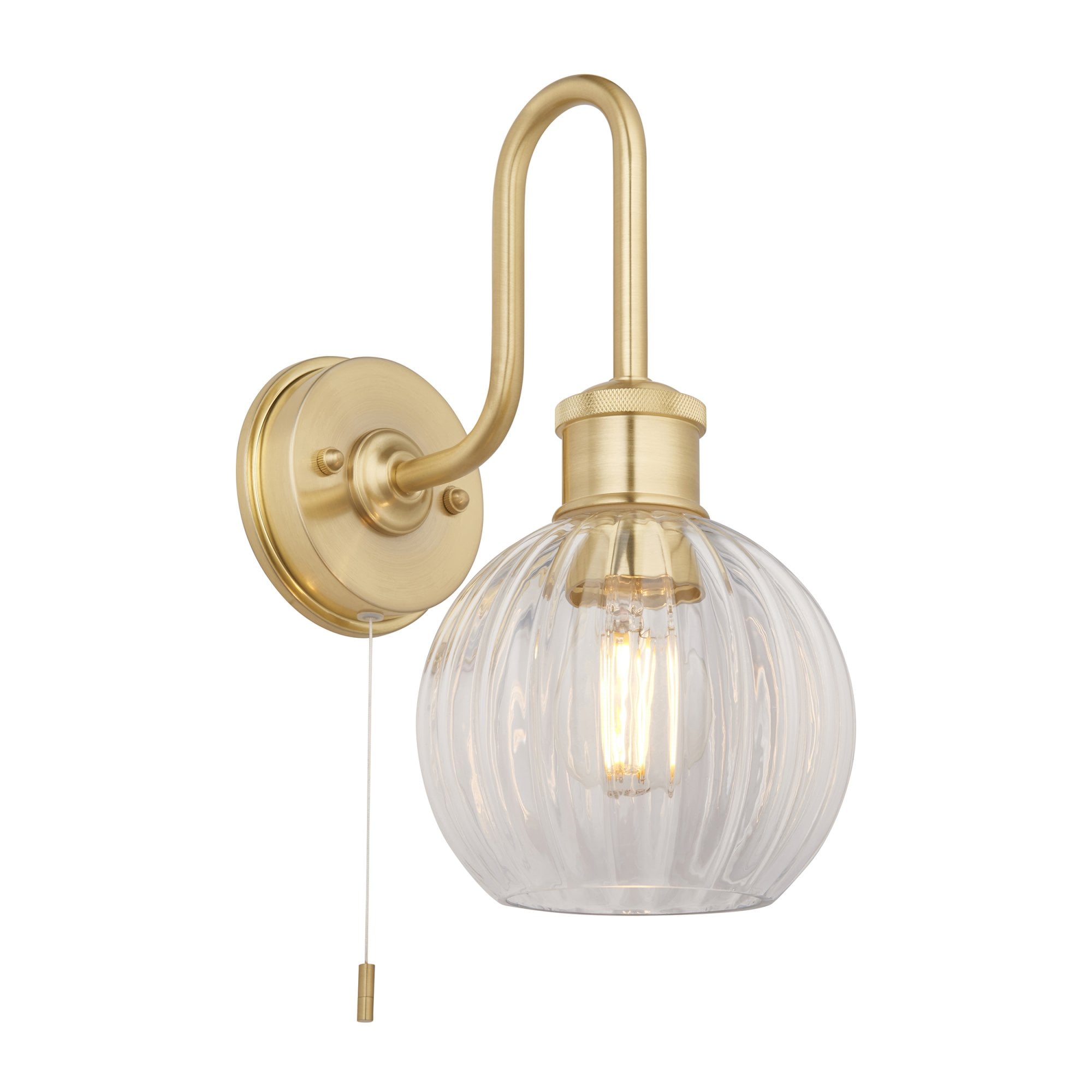 Endon Plush Single Light Wall - Satin Brass & Ribbed Glass