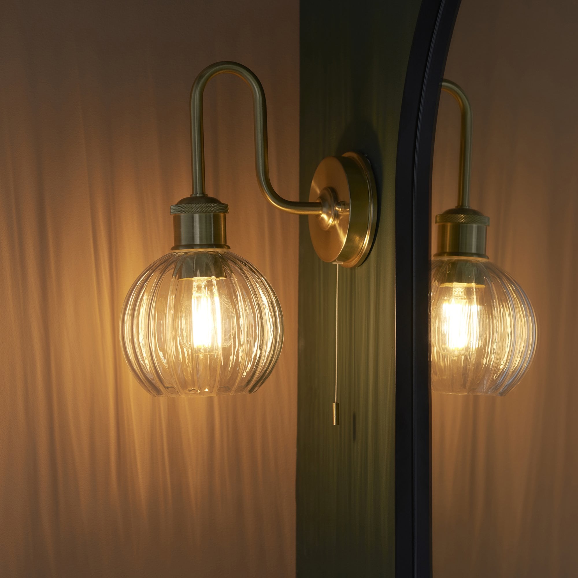 Endon Plush Single Light Wall - Satin Brass & Ribbed Glass