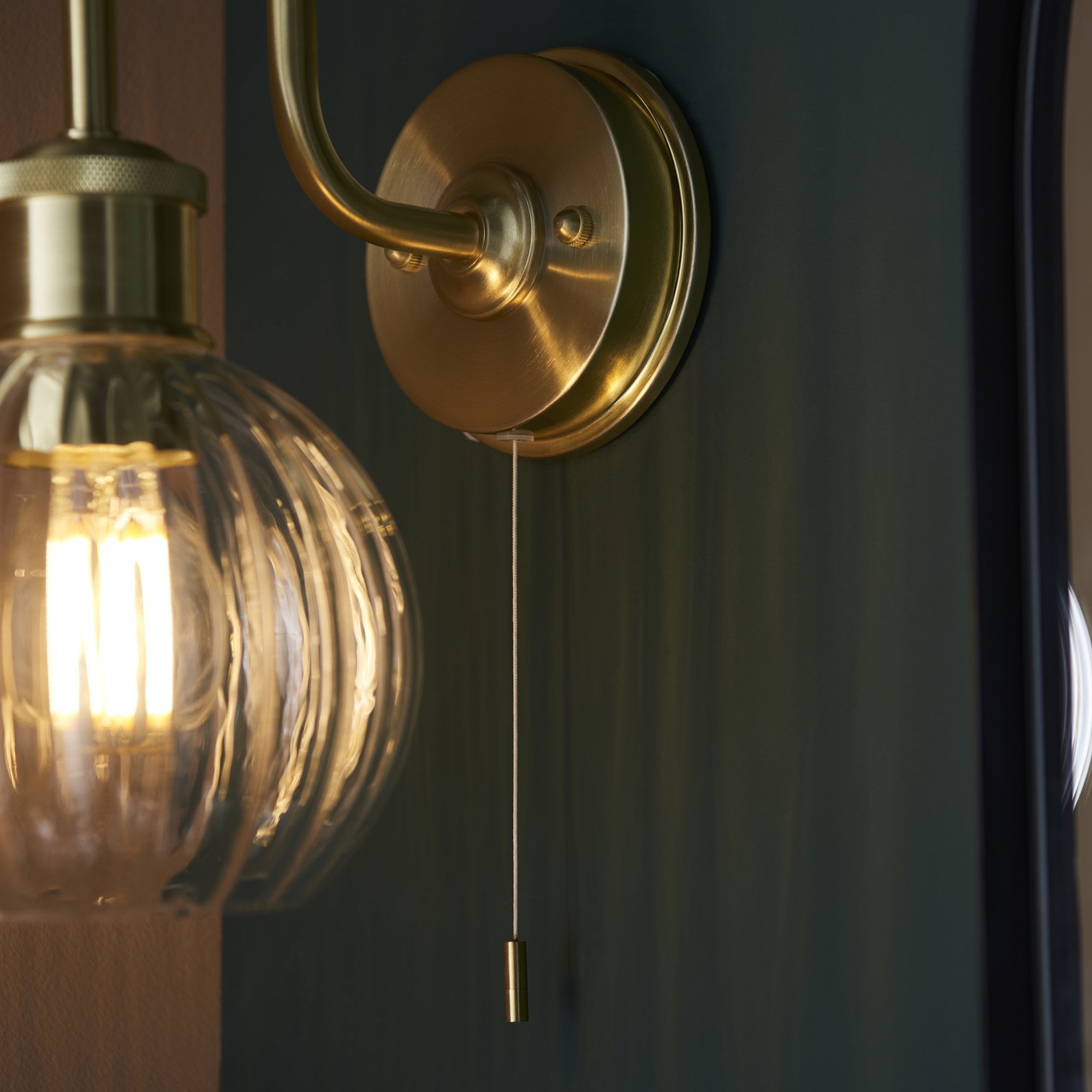 Endon Plush Single Light Wall - Satin Brass & Ribbed Glass