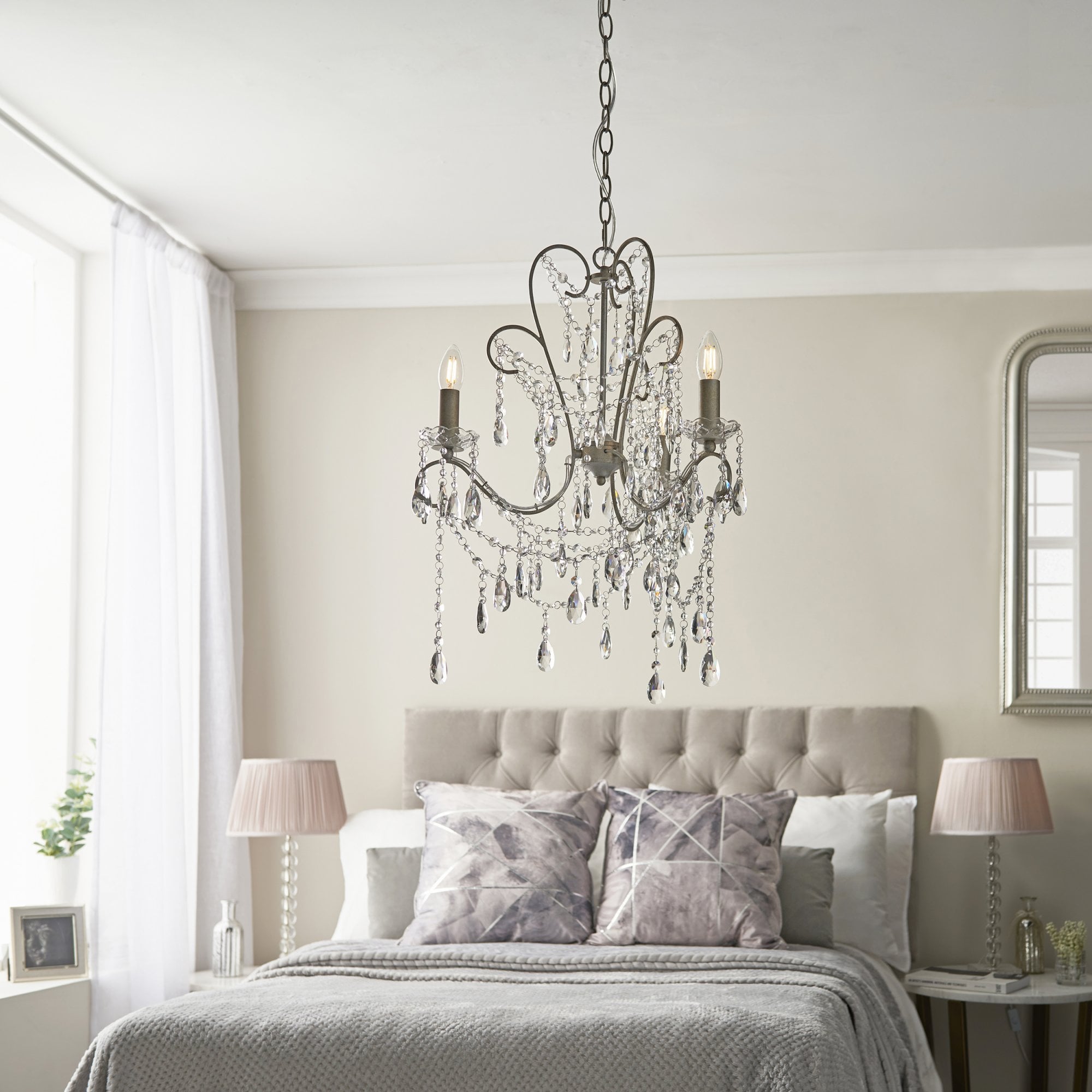 Endon Berkley 3 Light Chandelier - Aged Silver & Crystal Glass
