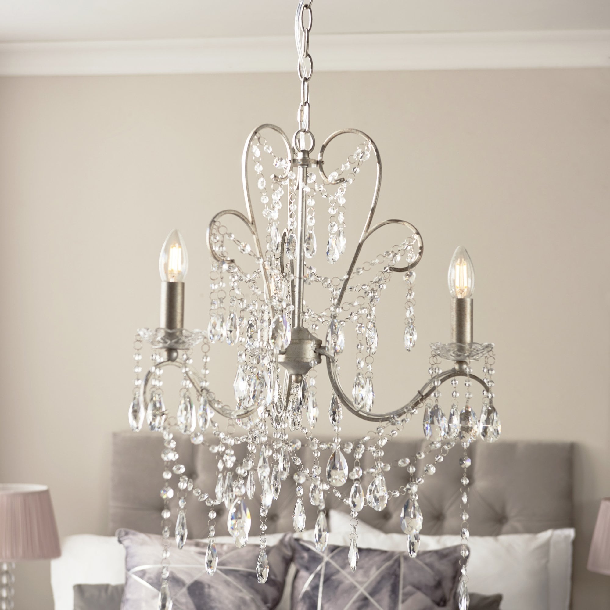 Endon Berkley 3 Light Chandelier - Aged Silver & Crystal Glass