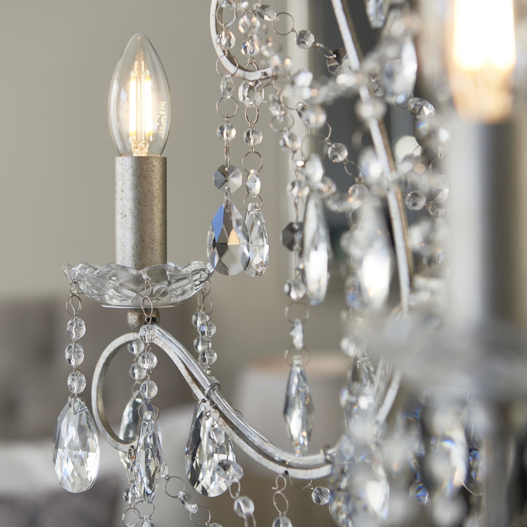 Endon Berkley 3 Light Chandelier - Aged Silver & Crystal Glass
