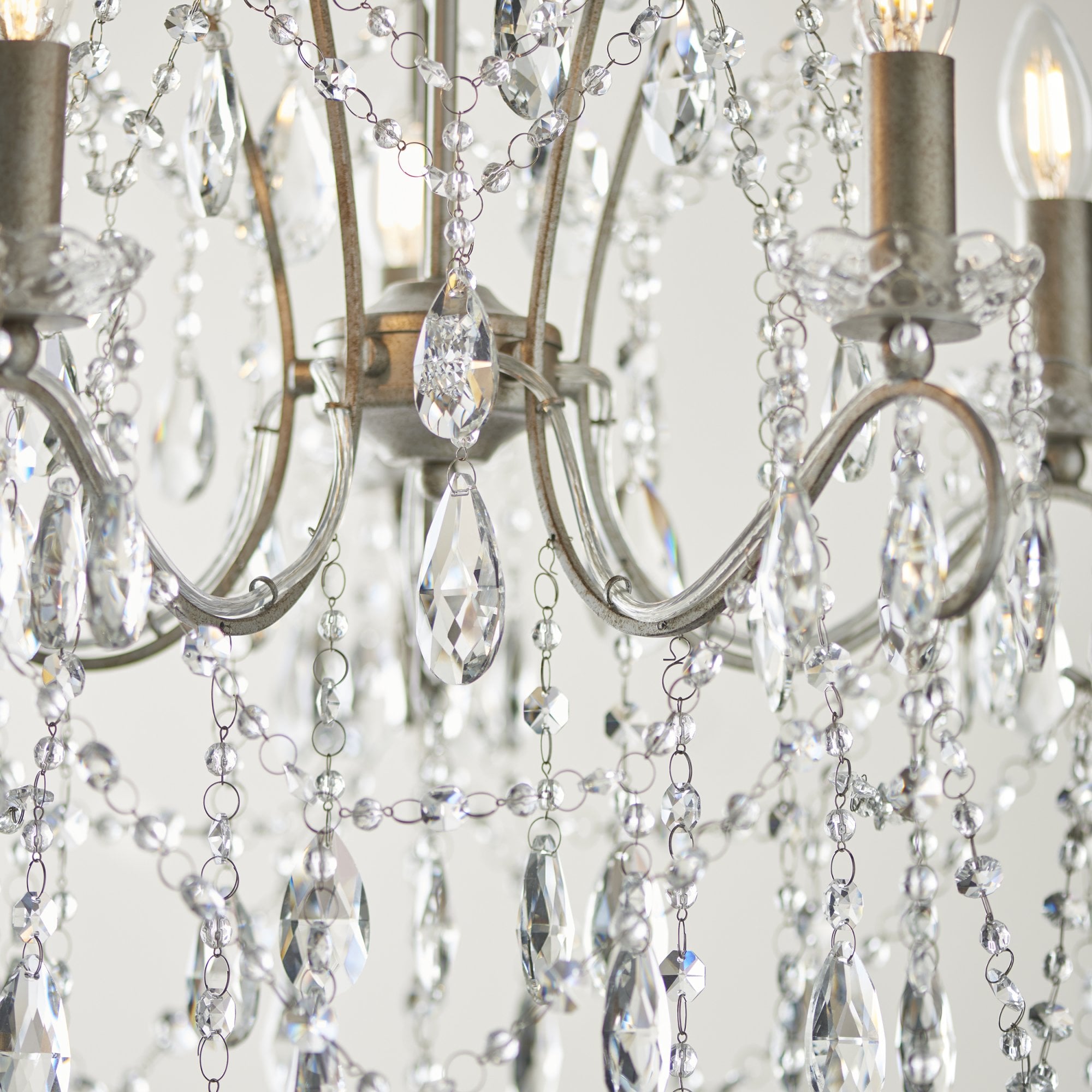 Endon Berkley 5 Light Chandelier - Aged Silver & Crystal Glass