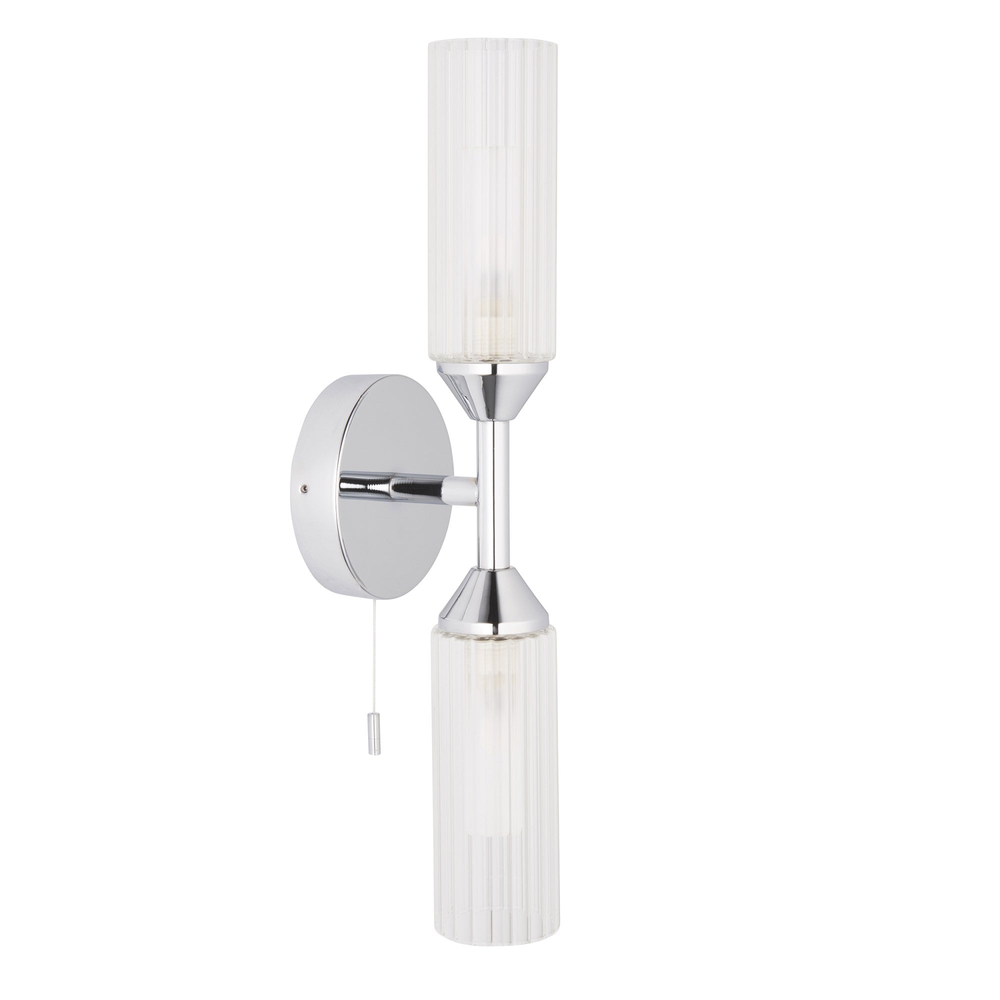 Endon Flute Double Wall Light - Frosted, Ribbed Glass & Chrome