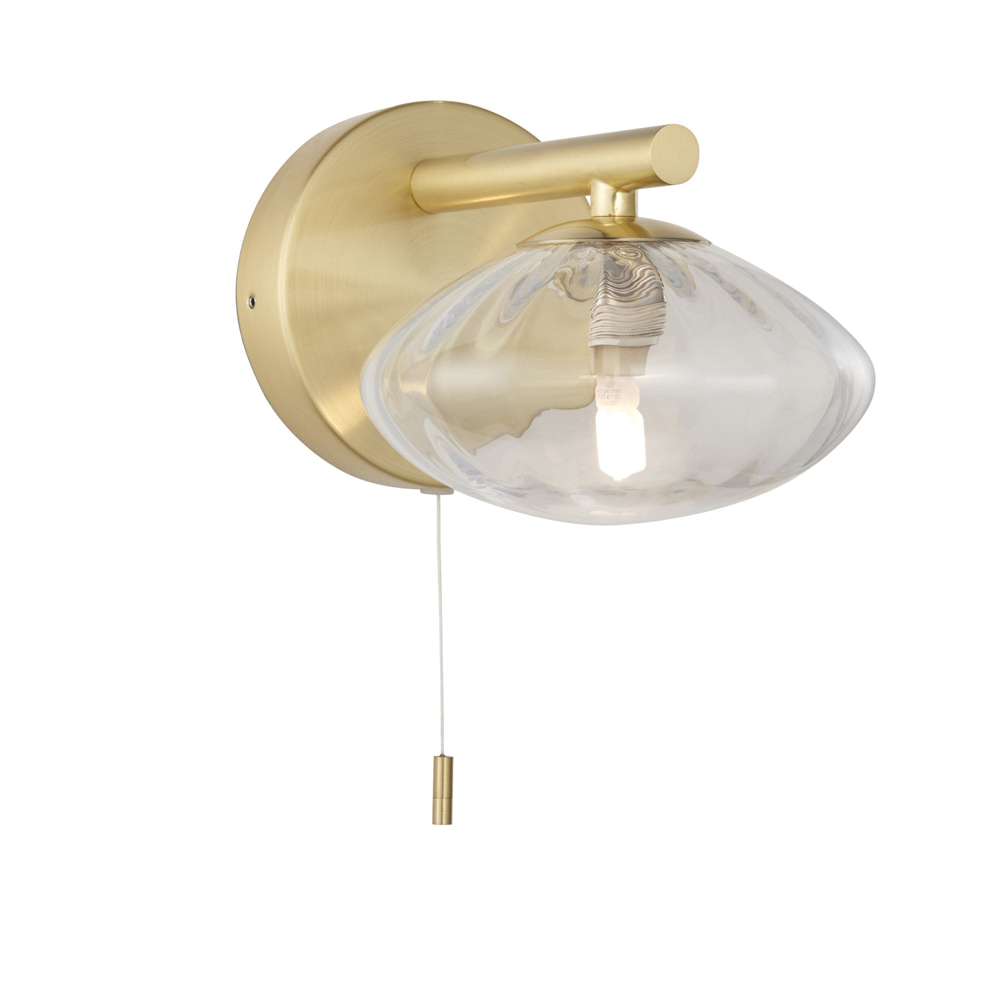 Endon Current Single Wall Light - Brushed Gold & Clear Ribbed Glass