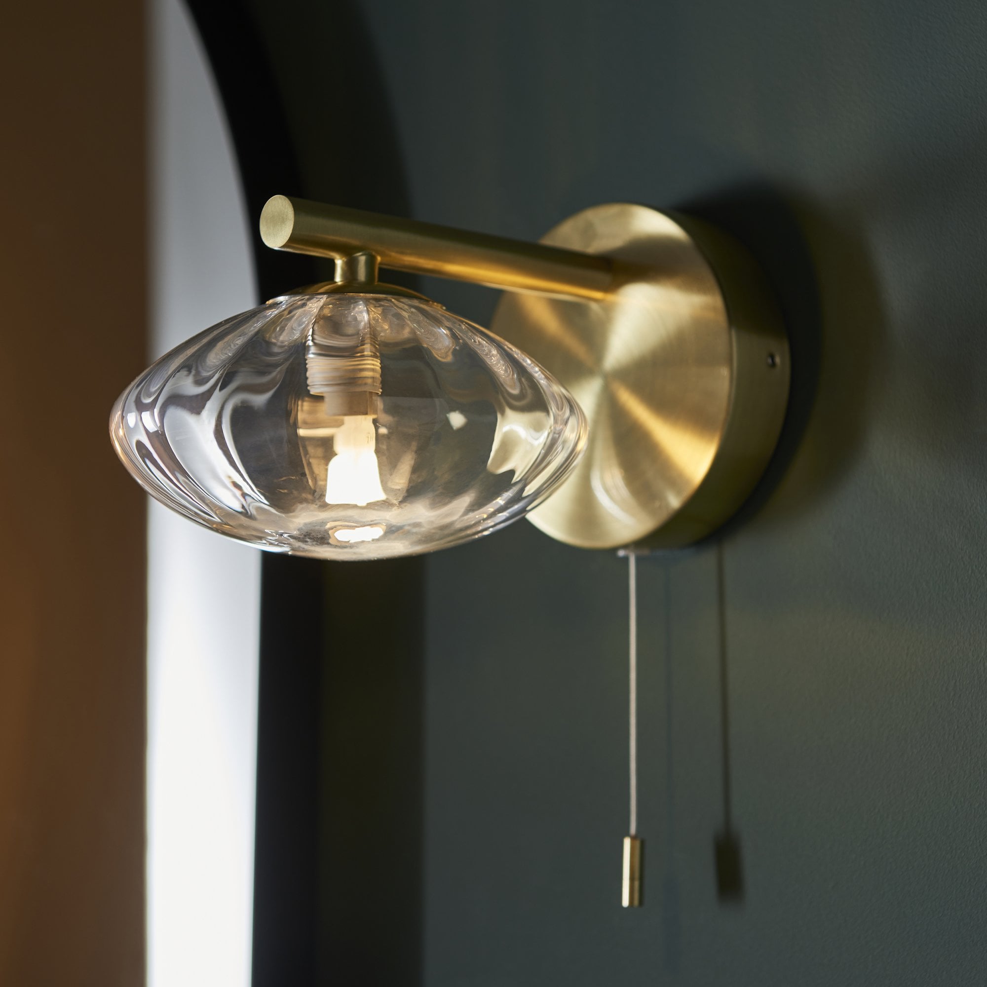 Endon Current Single Wall Light - Brushed Gold & Clear Ribbed Glass