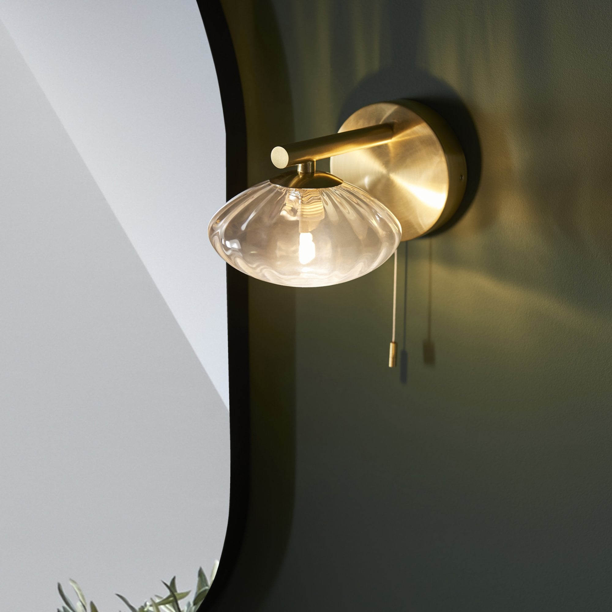 Endon Current Single Wall Light - Brushed Gold & Clear Ribbed Glass