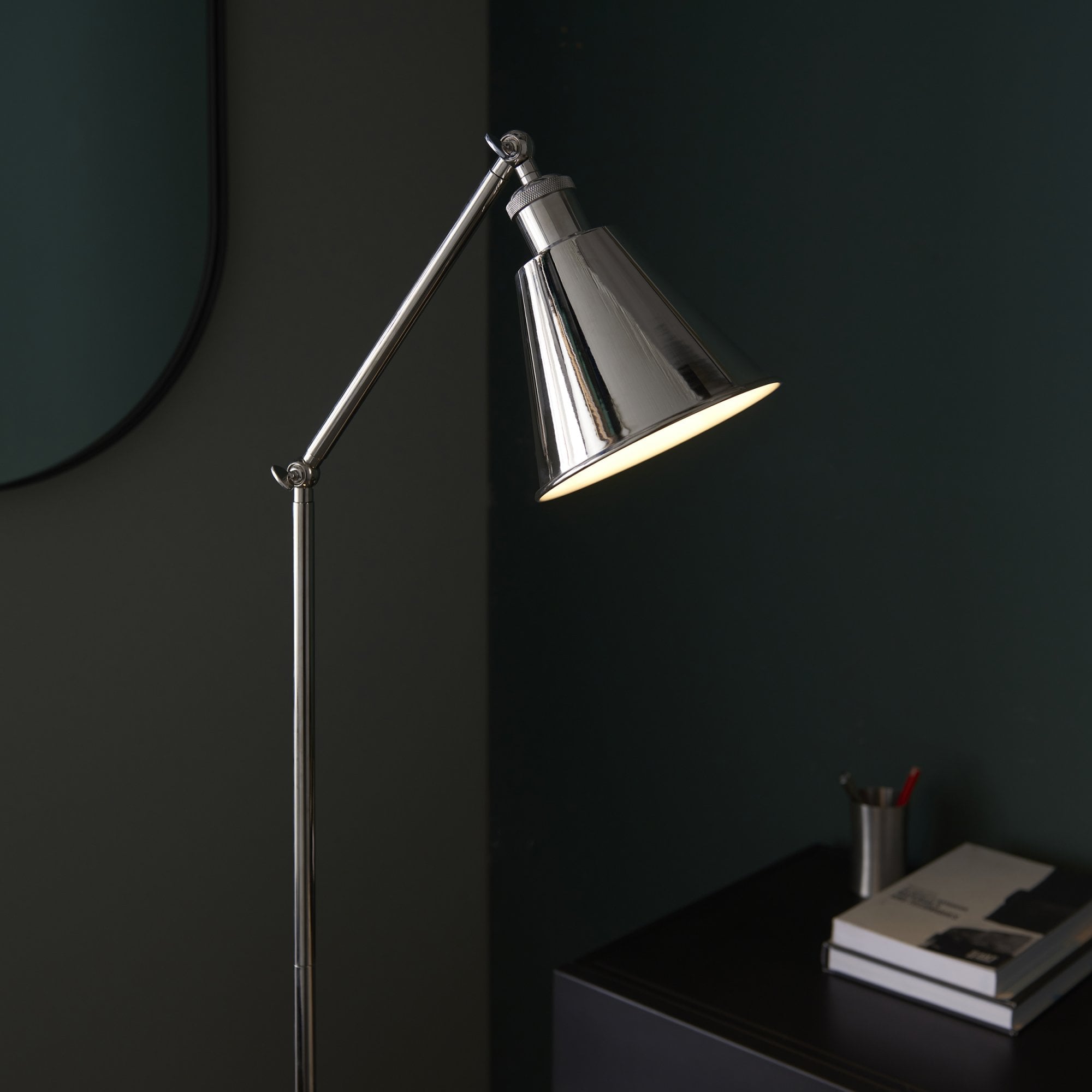 Endon Hal Single Light Floor Lamp - Bright Nickel & Satin White
