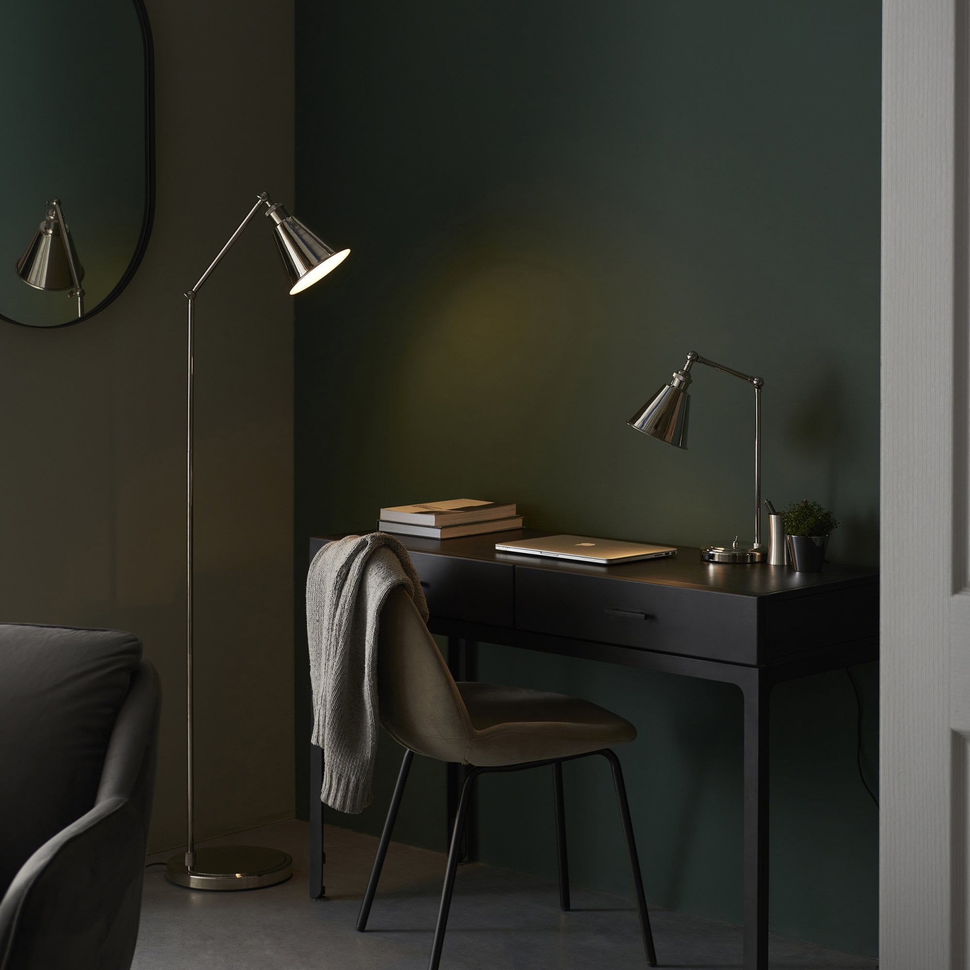 Endon Hal Single Light Table Lamp - Bright Nickel & Satin White