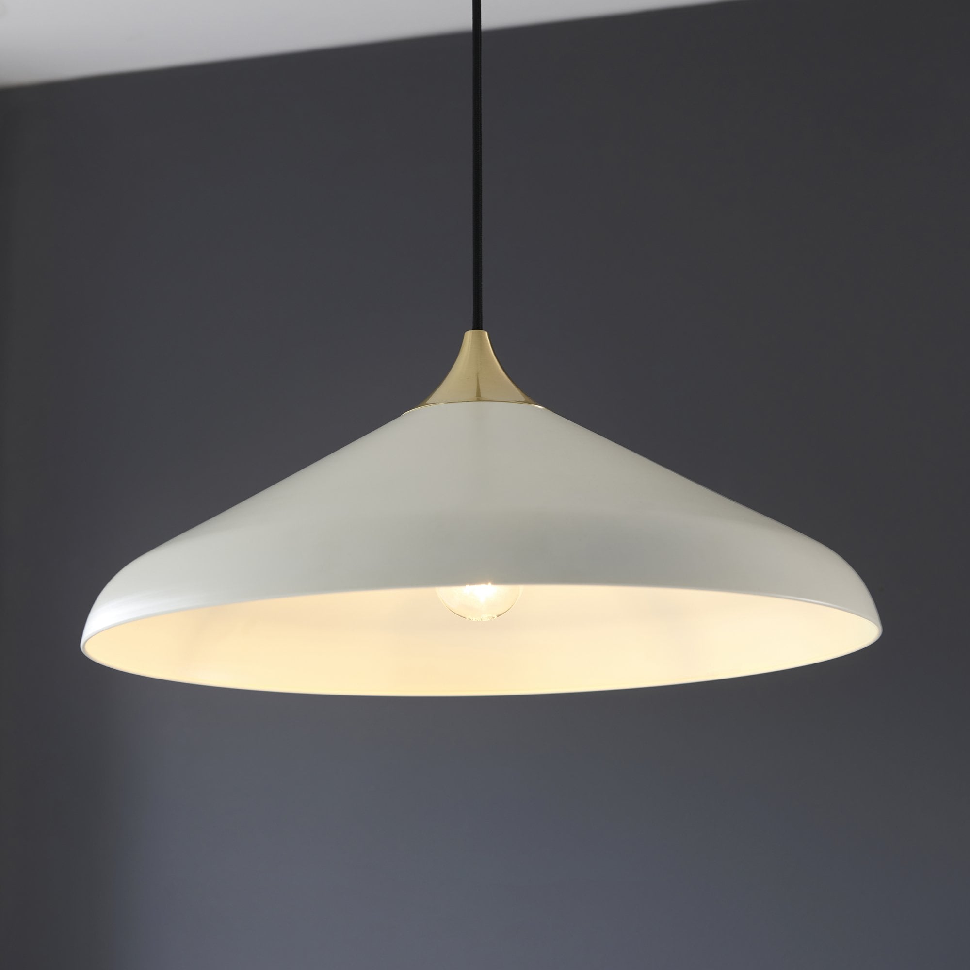 Endon Smooth Coned Ceiling Pendant - Brushed Brass Plate & Warm White