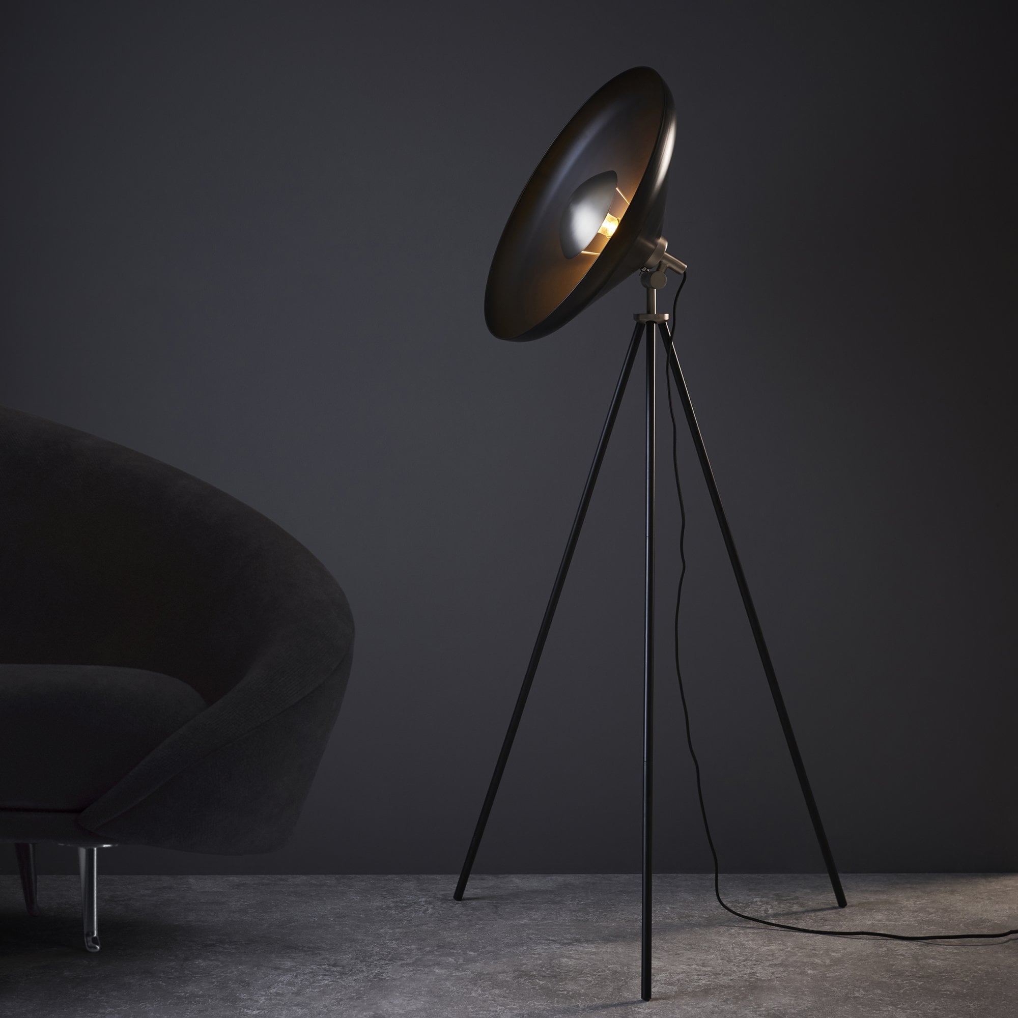 Endon Satellite Coned Floor Light - Matt Black & Matt Nickel Plate