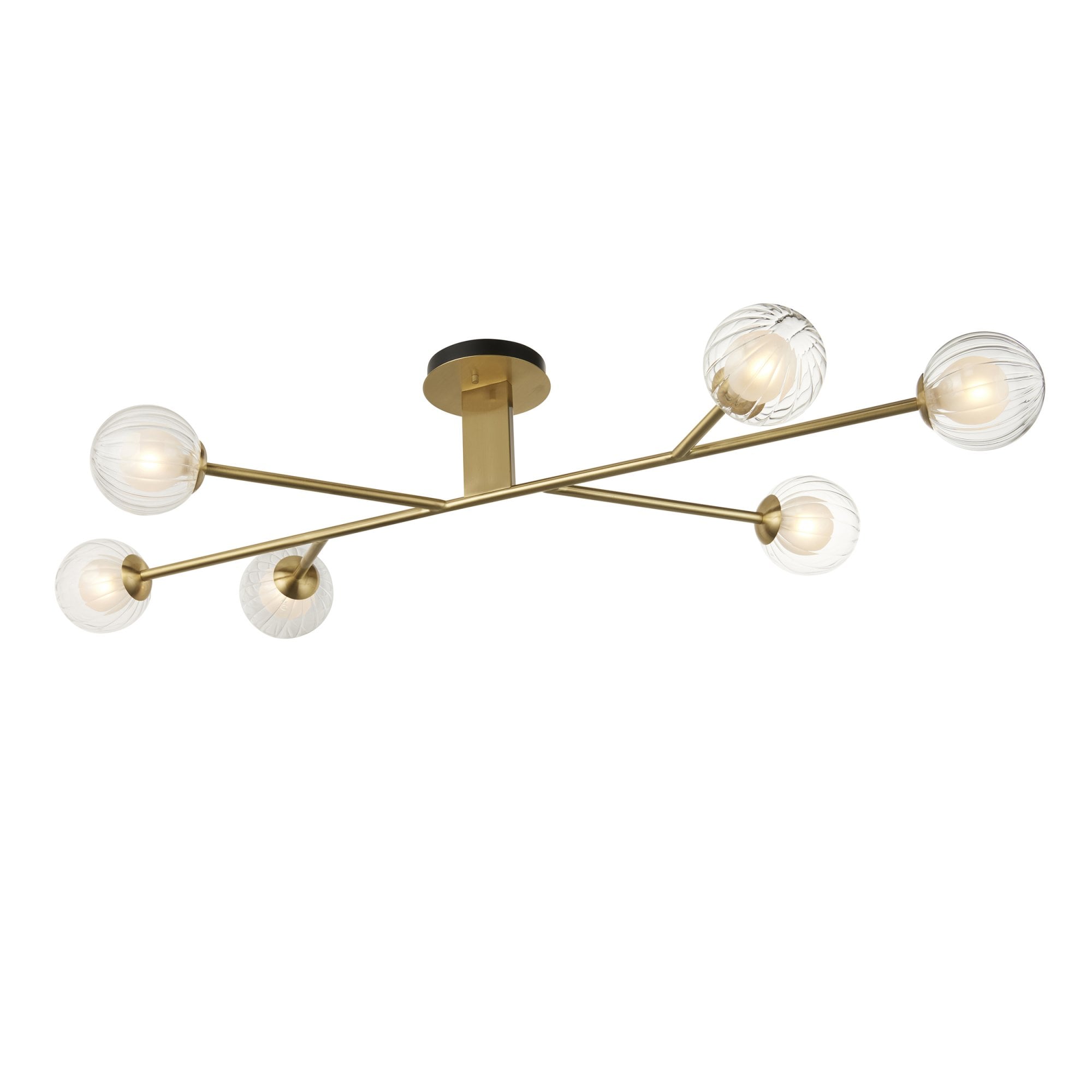 Utopia Matrix Round 6 Light Ceiling Semi Flush - Satin Brass & Glass