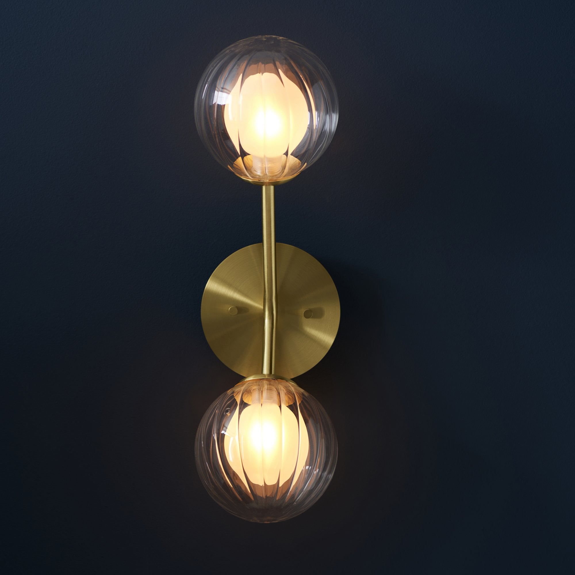 Utopia Matrix Round 2 Light Wall Lamp - Satin Brass & Glass