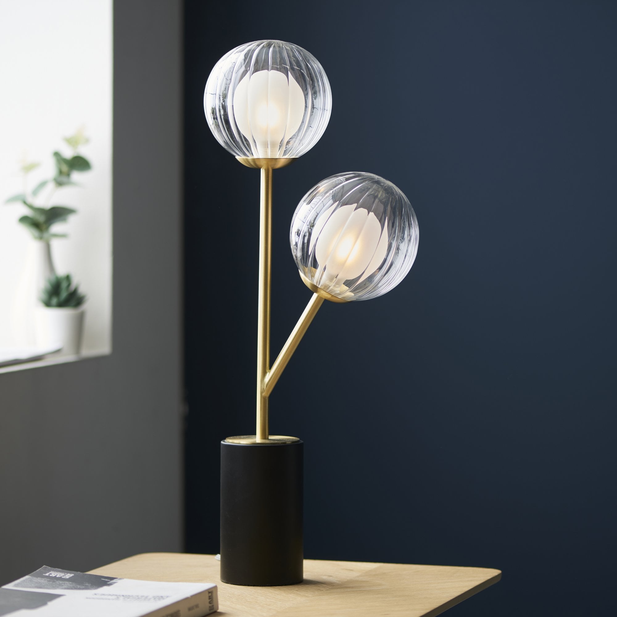 Utopia Matrix Round 2 Light Table Lamp - Satin Brass & Glass