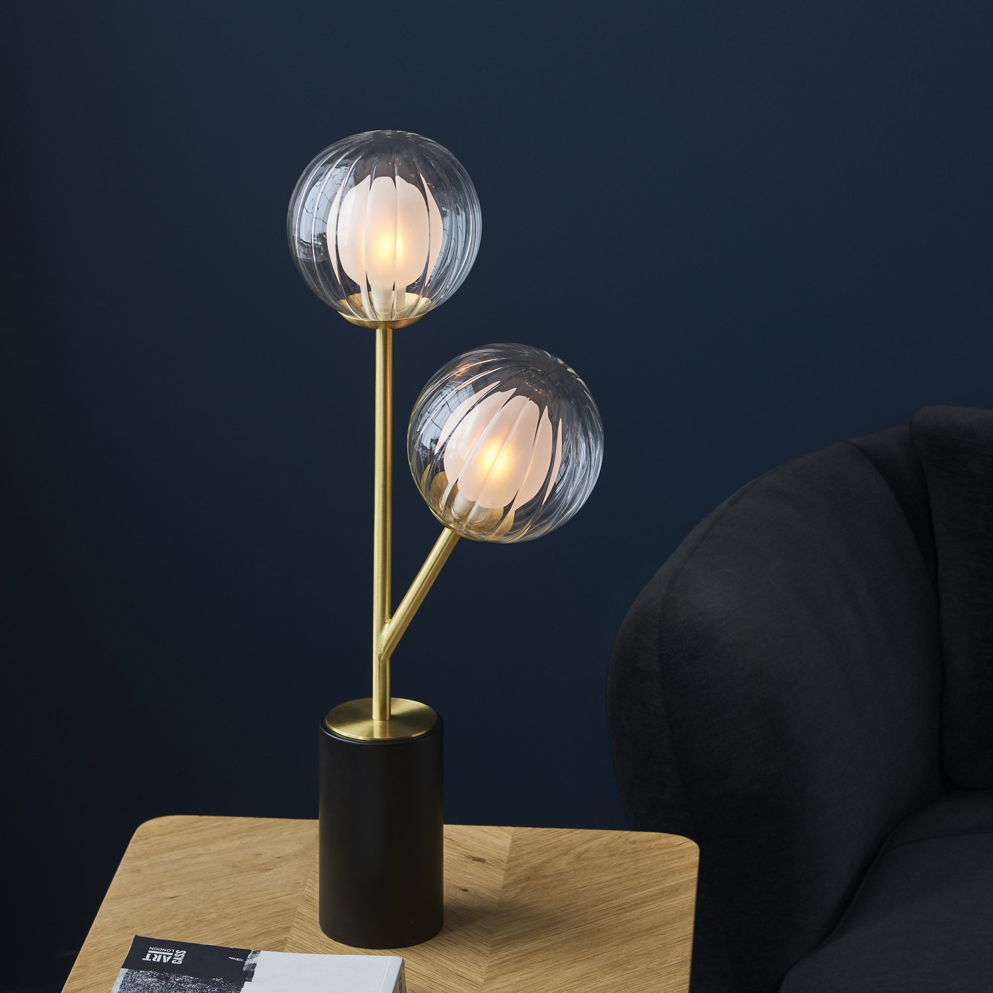Utopia Matrix Round 2 Light Table Lamp - Satin Brass & Glass
