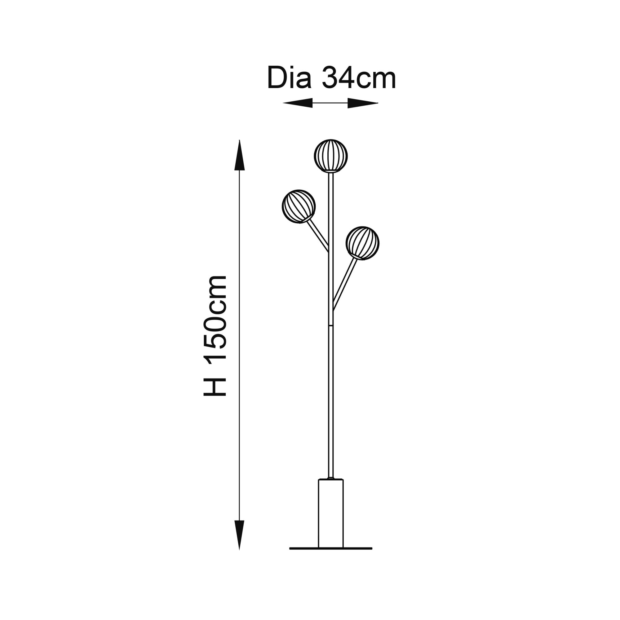 Utopia Matrix Round 3 Light Floor Lamp - Satin Brass & Glass