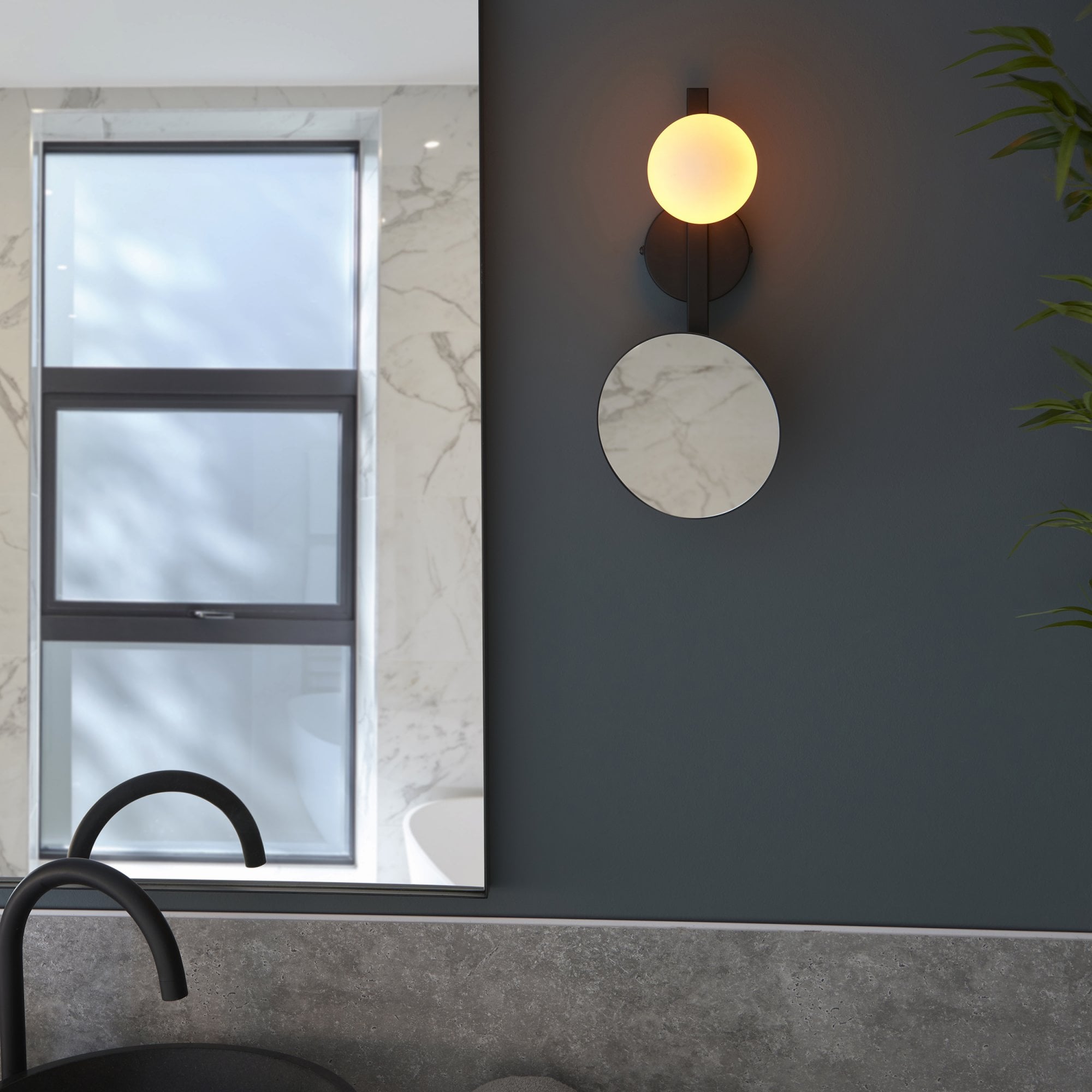 Endon Mini Moon & Mirror IP44 Wall Light - Black & Opal Glass