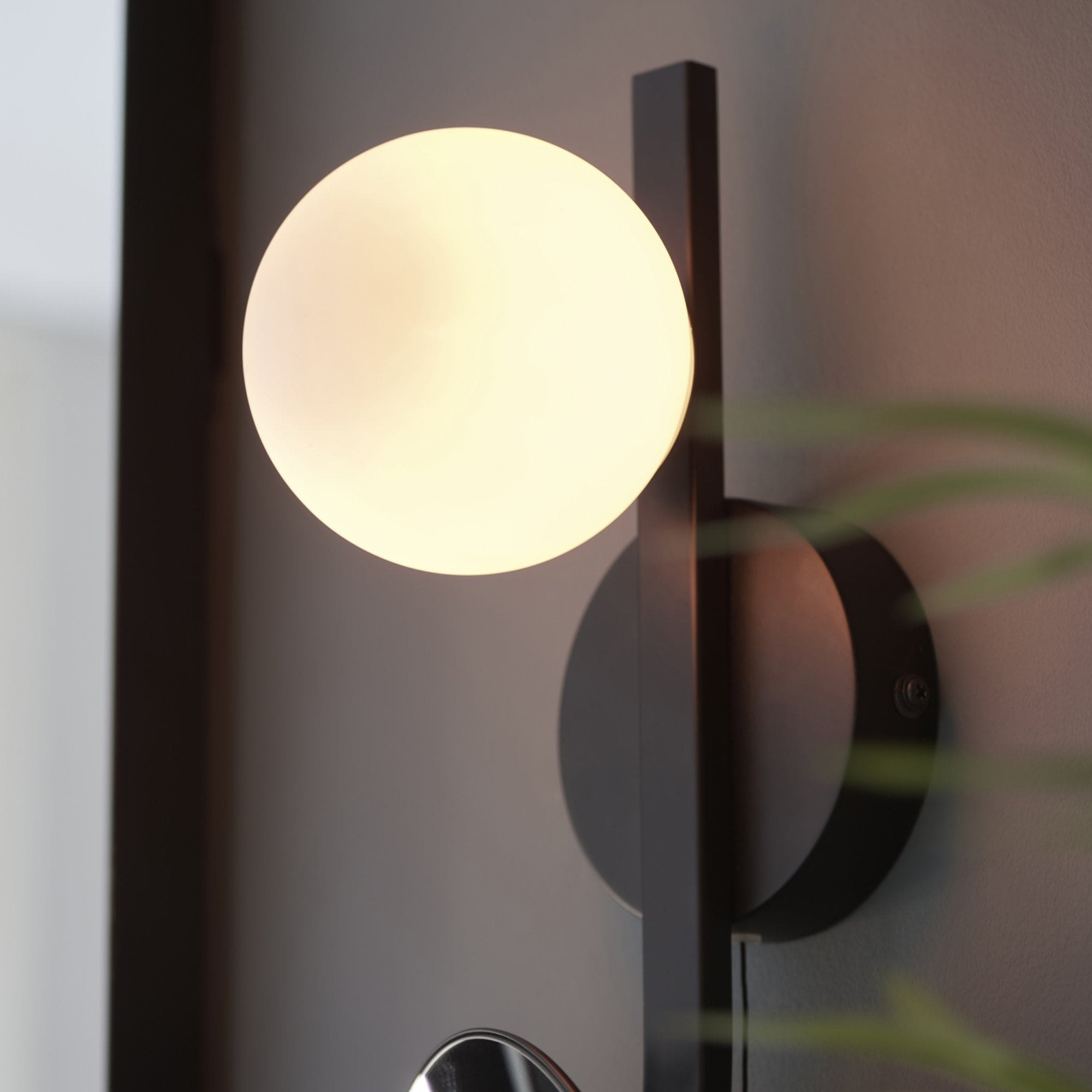 Endon Mini Moon & Mirror IP44 Wall Light - Black & Opal Glass
