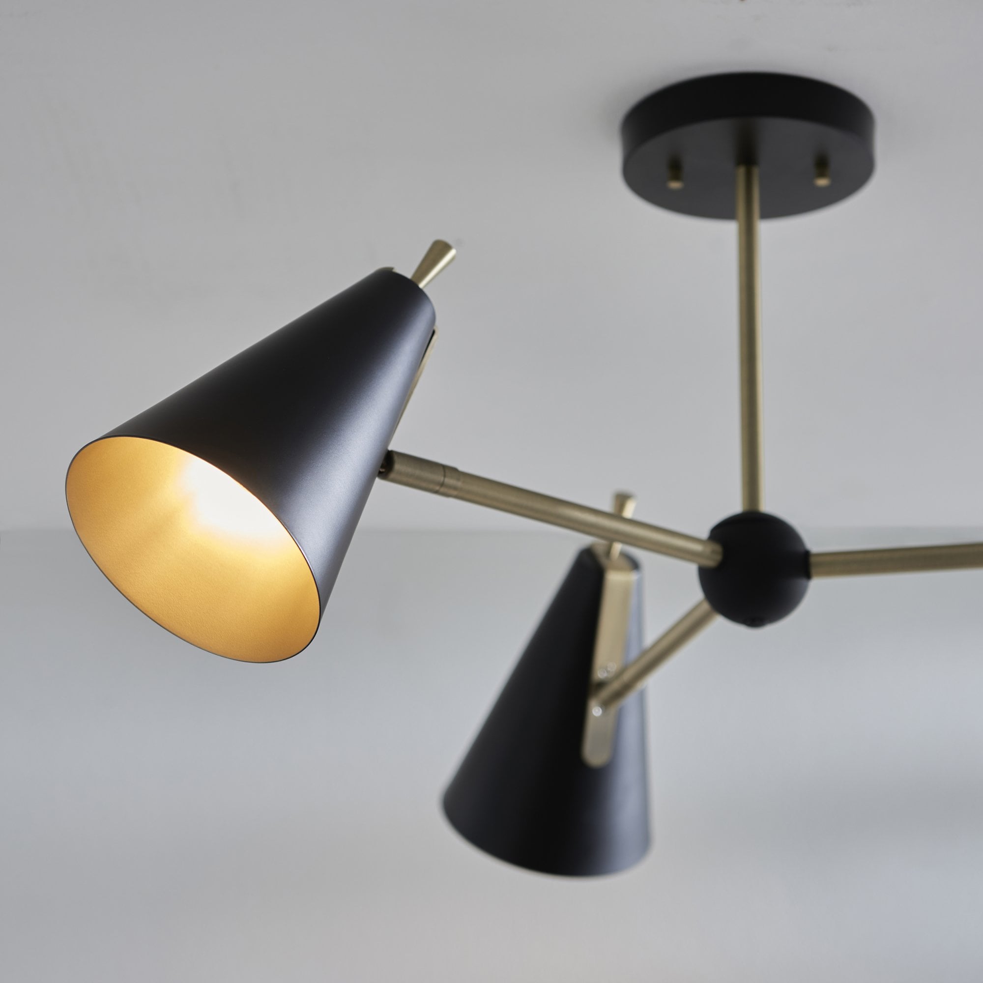 Endon Horn Mid Century 3 Light Semi Flush - Matt Antique Gold & Matt Black
