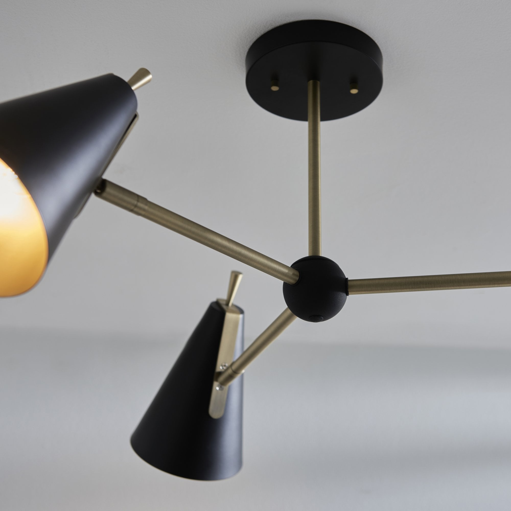 Endon Horn Mid Century 3 Light Semi Flush - Matt Antique Gold & Matt Black
