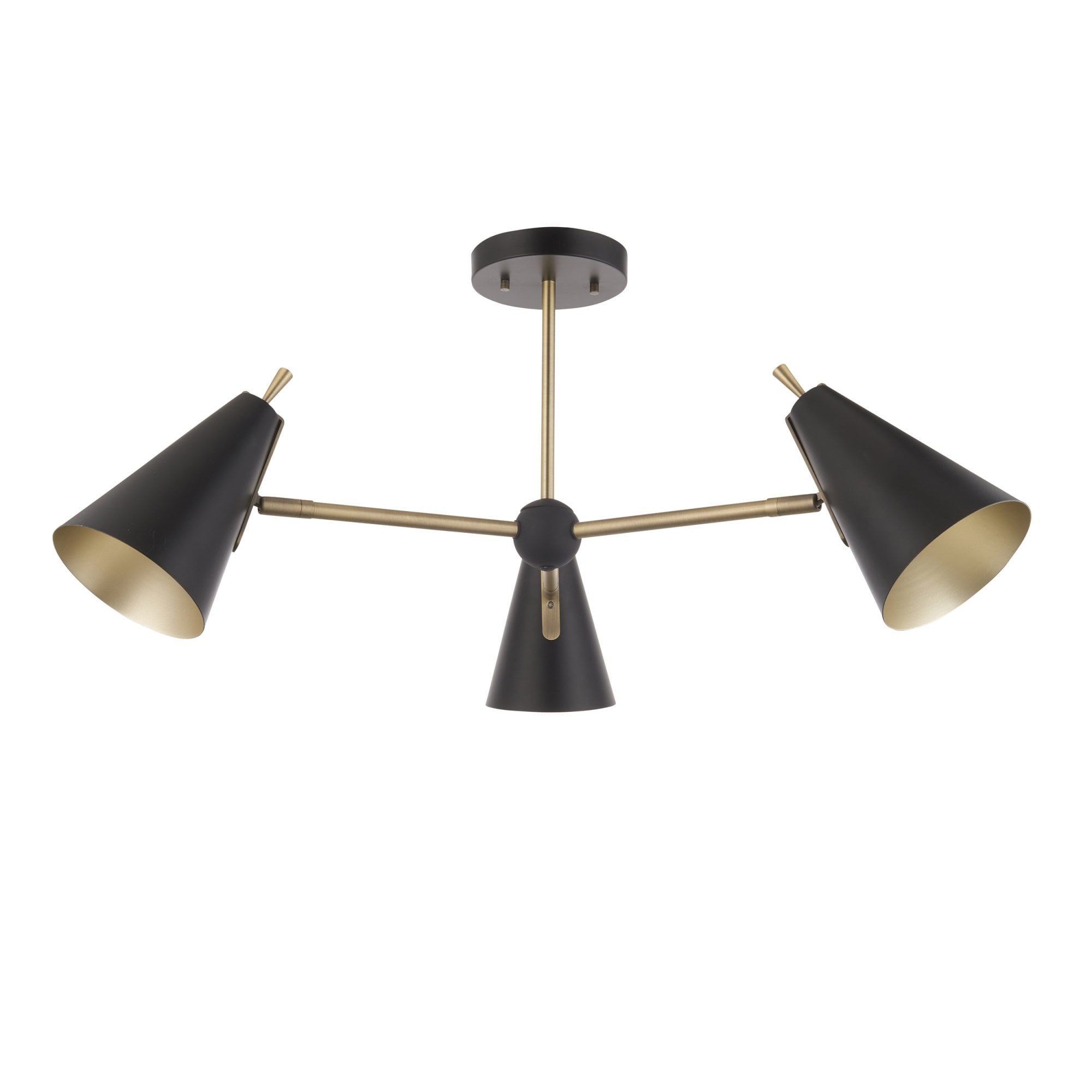 Endon Horn Mid Century 3 Light Semi Flush - Matt Antique Gold & Matt Black
