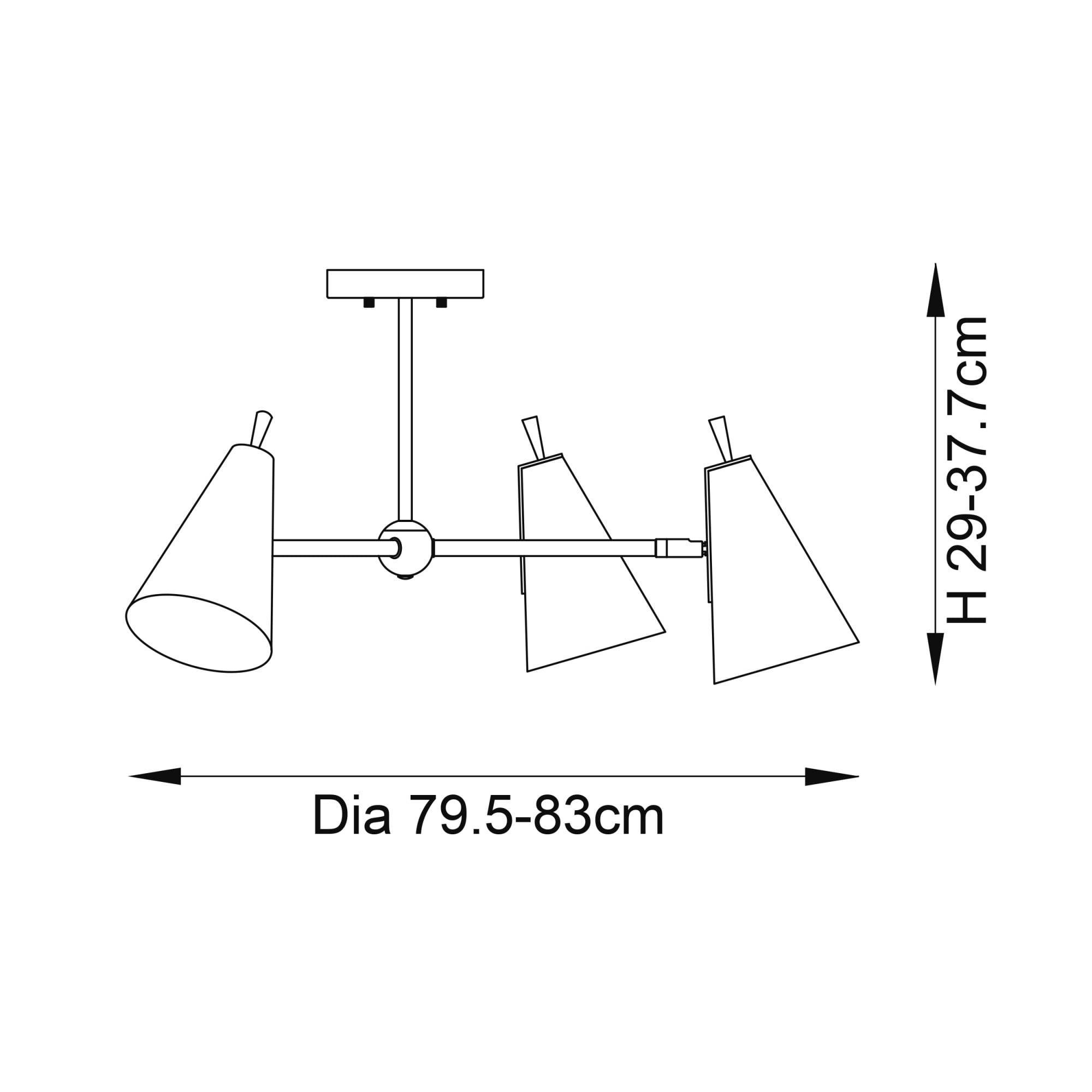 Endon Horn Mid Century 3 Light Semi Flush - Matt Antique Gold & Matt Black