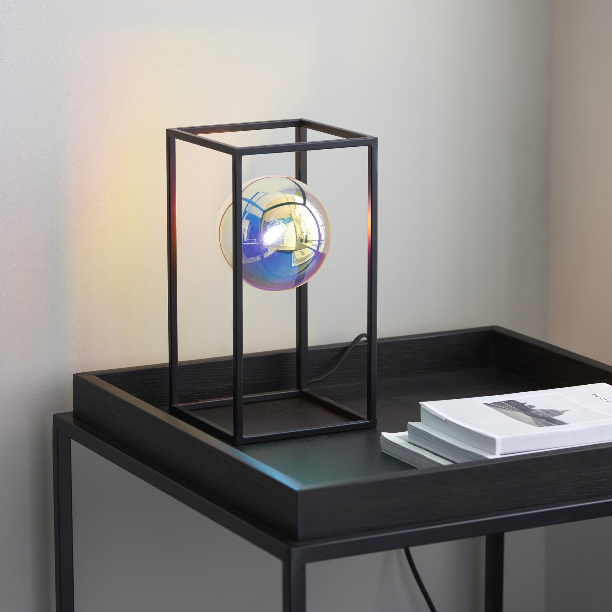 Endon Kinjo Open Frame Table Light - Matt Black & Iridescent Glass