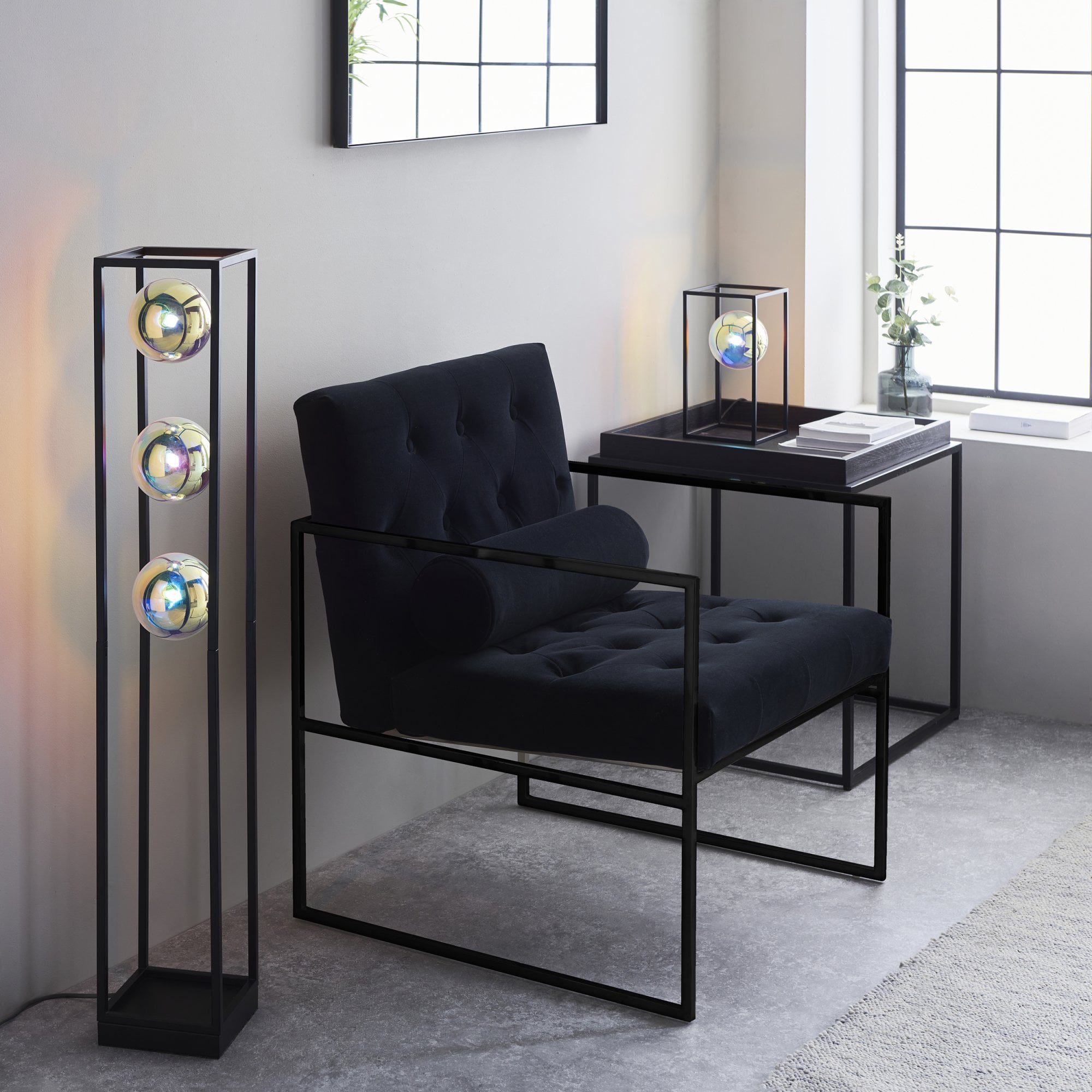 Endon Kinjo Open Frame Table Light - Matt Black & Iridescent Glass
