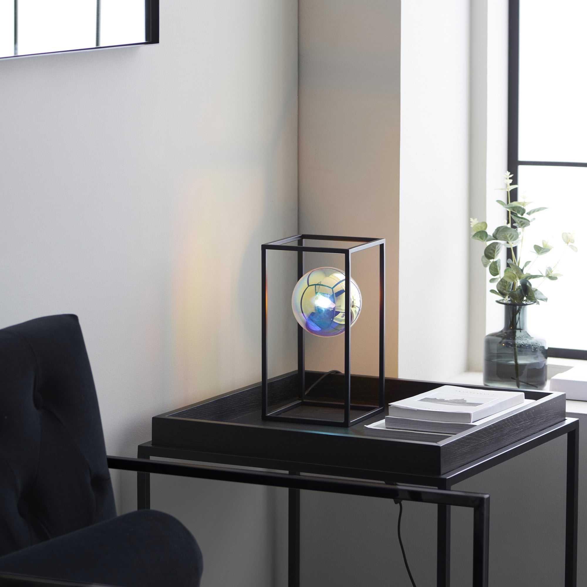 Endon Kinjo Open Frame Table Light - Matt Black & Iridescent Glass