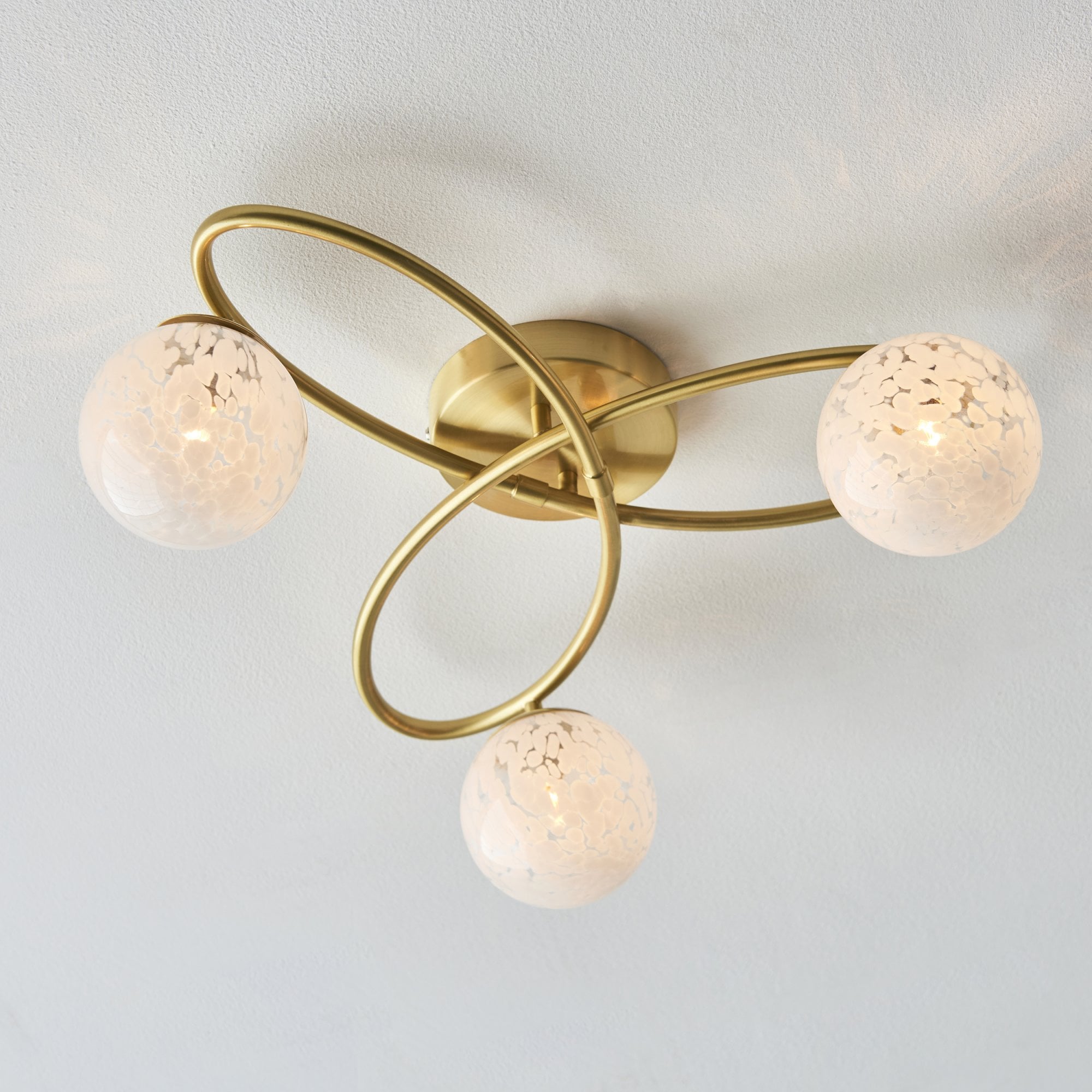 Endon Maye 3 Light Semi Flush - Satin Brass & Confetti Glass