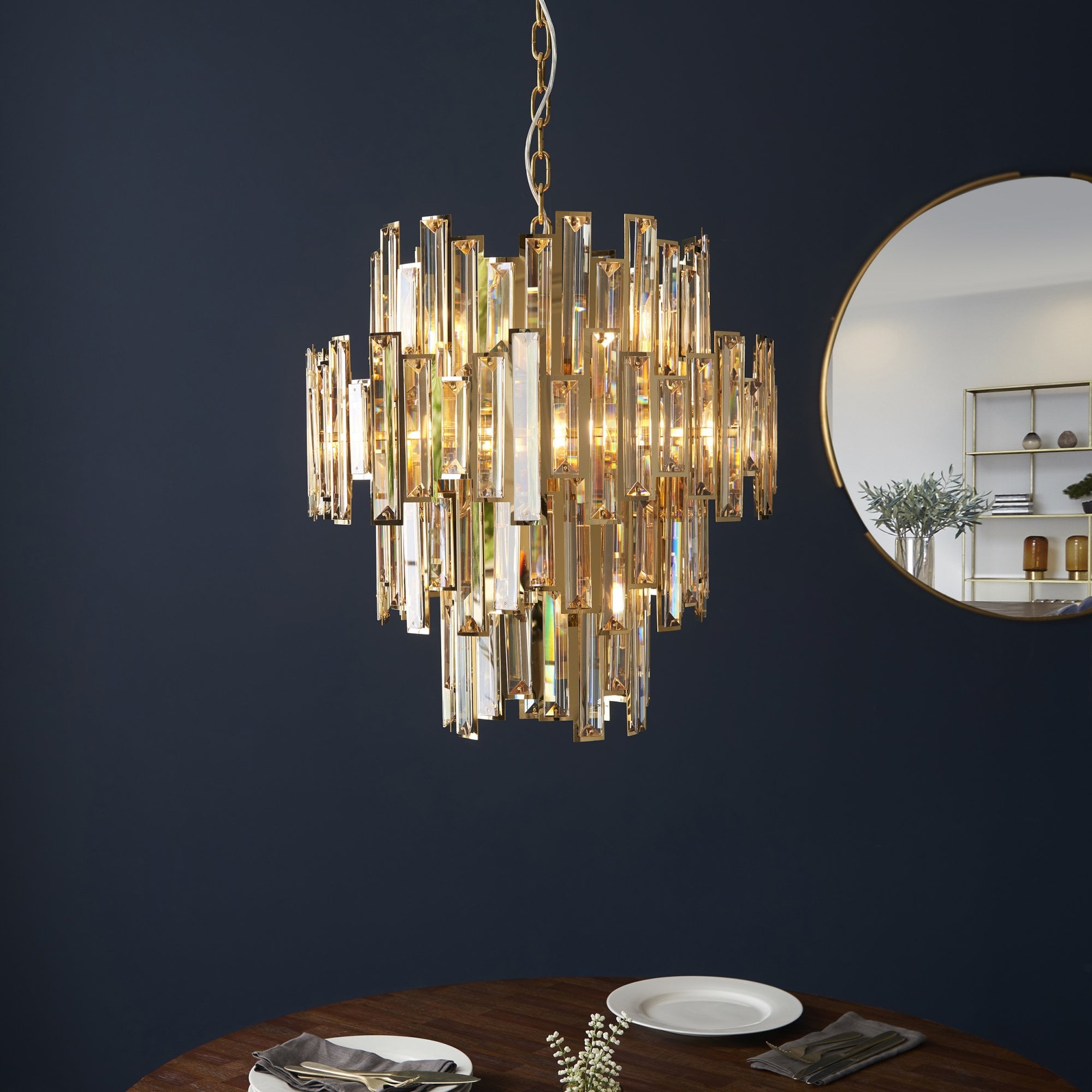 Endon Viviana 12 Light Ceiling Pendant - Champagne Crystal & Gold Plate Effect