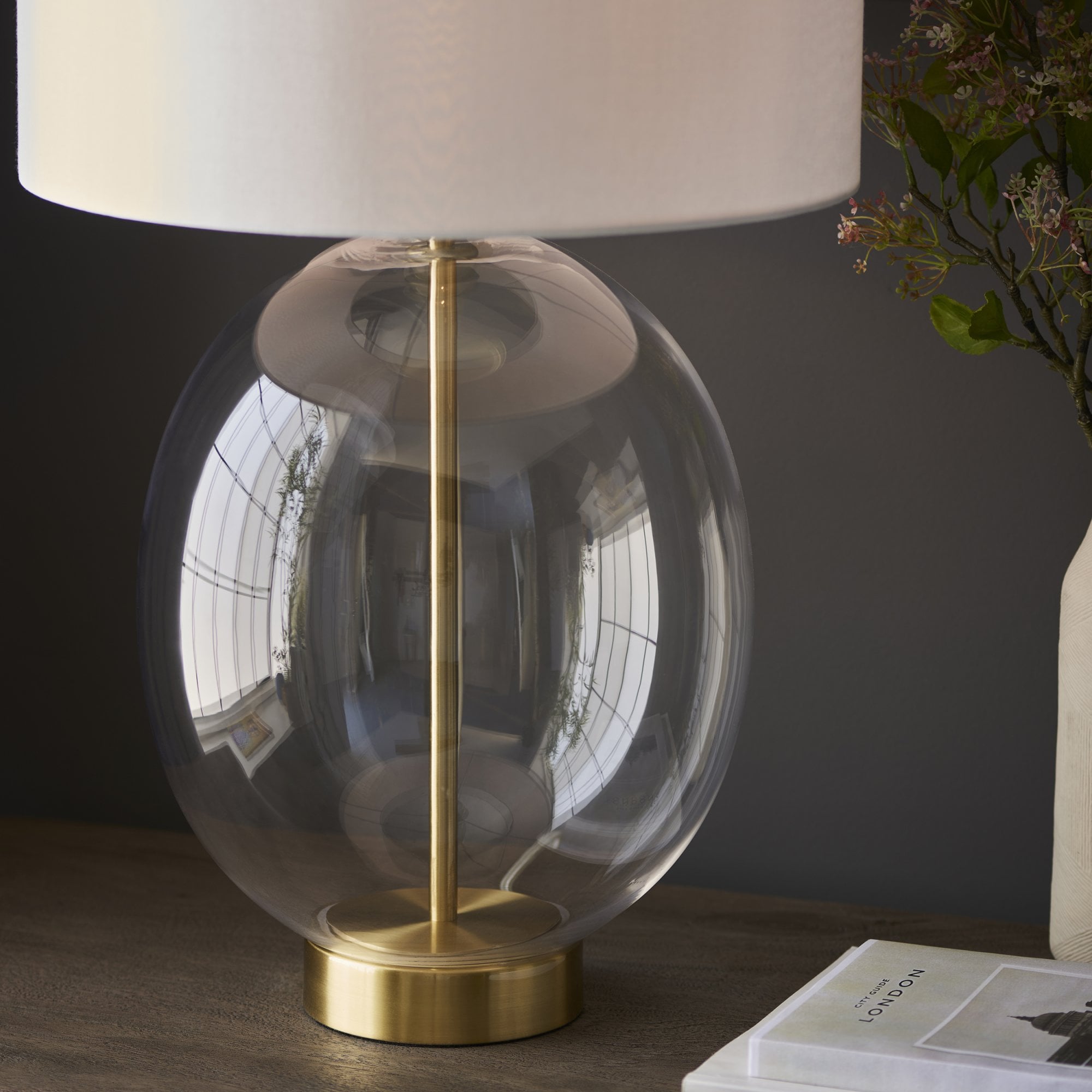 Endon Kelda Oval Touch Table Lamp - Satin Brass & Vintage White Shade