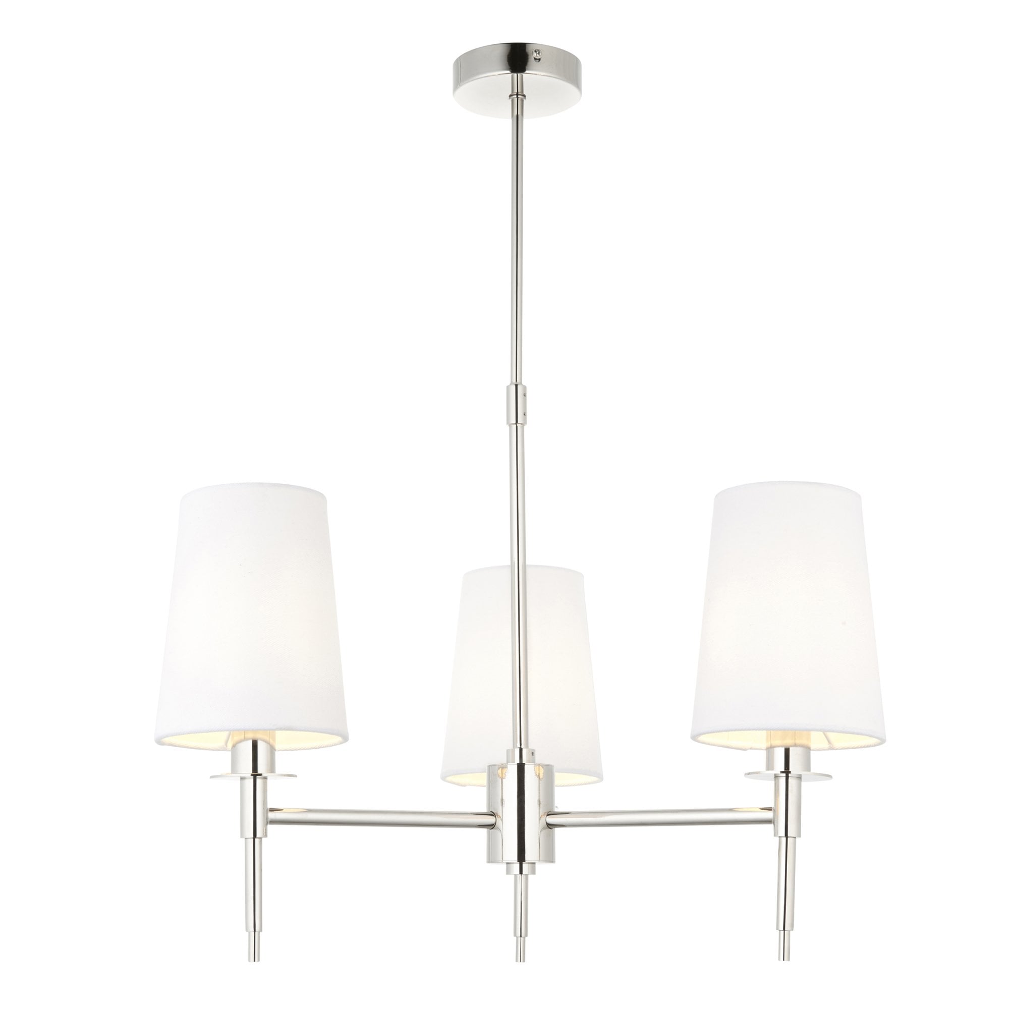 Utopia Eton 3 Light Multi Arm Pendant - Bright Nickel & Tapered Shades