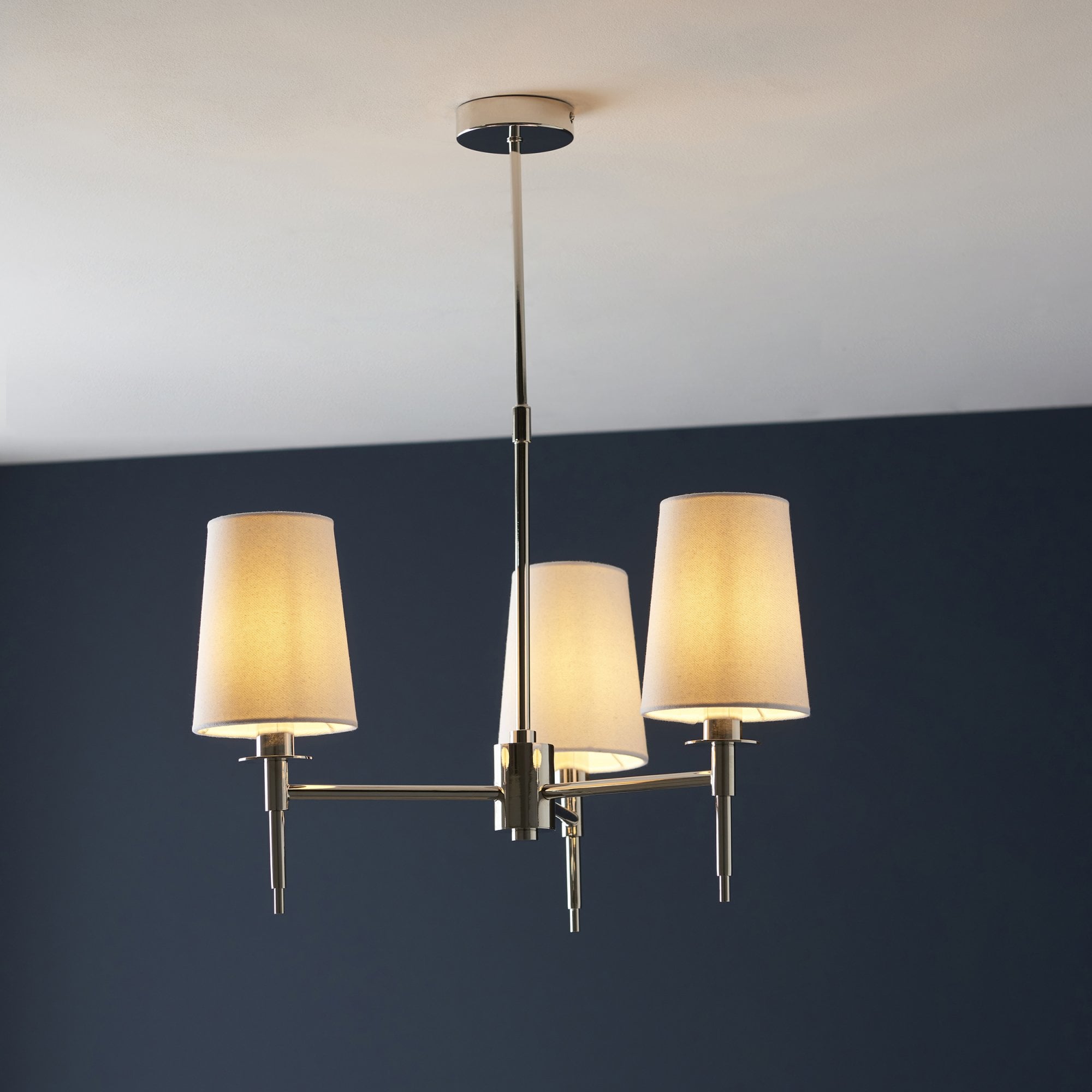 Utopia Eton 3 Light Multi Arm Pendant - Bright Nickel & Tapered Shades