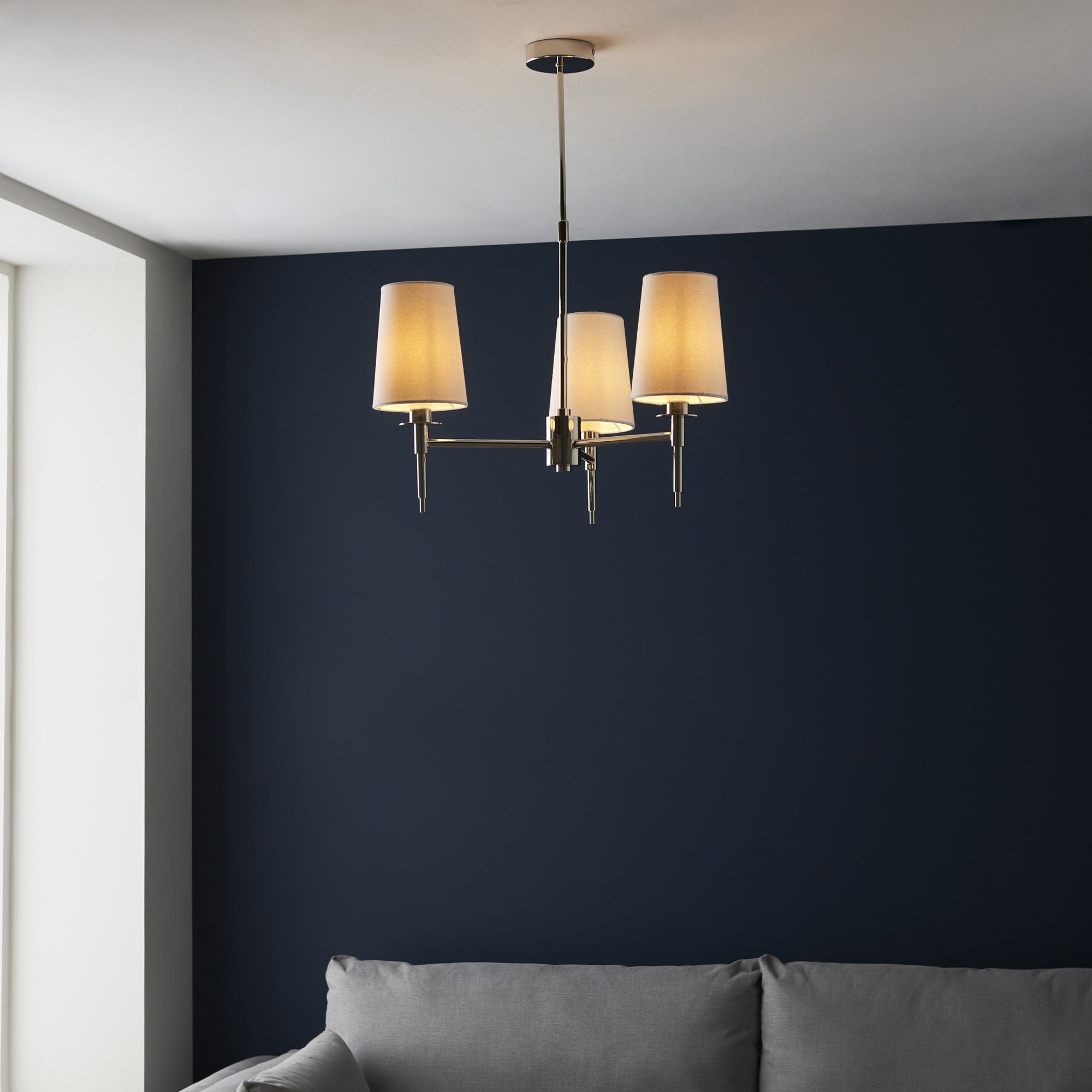 Utopia Eton 3 Light Multi Arm Pendant - Bright Nickel & Tapered Shades