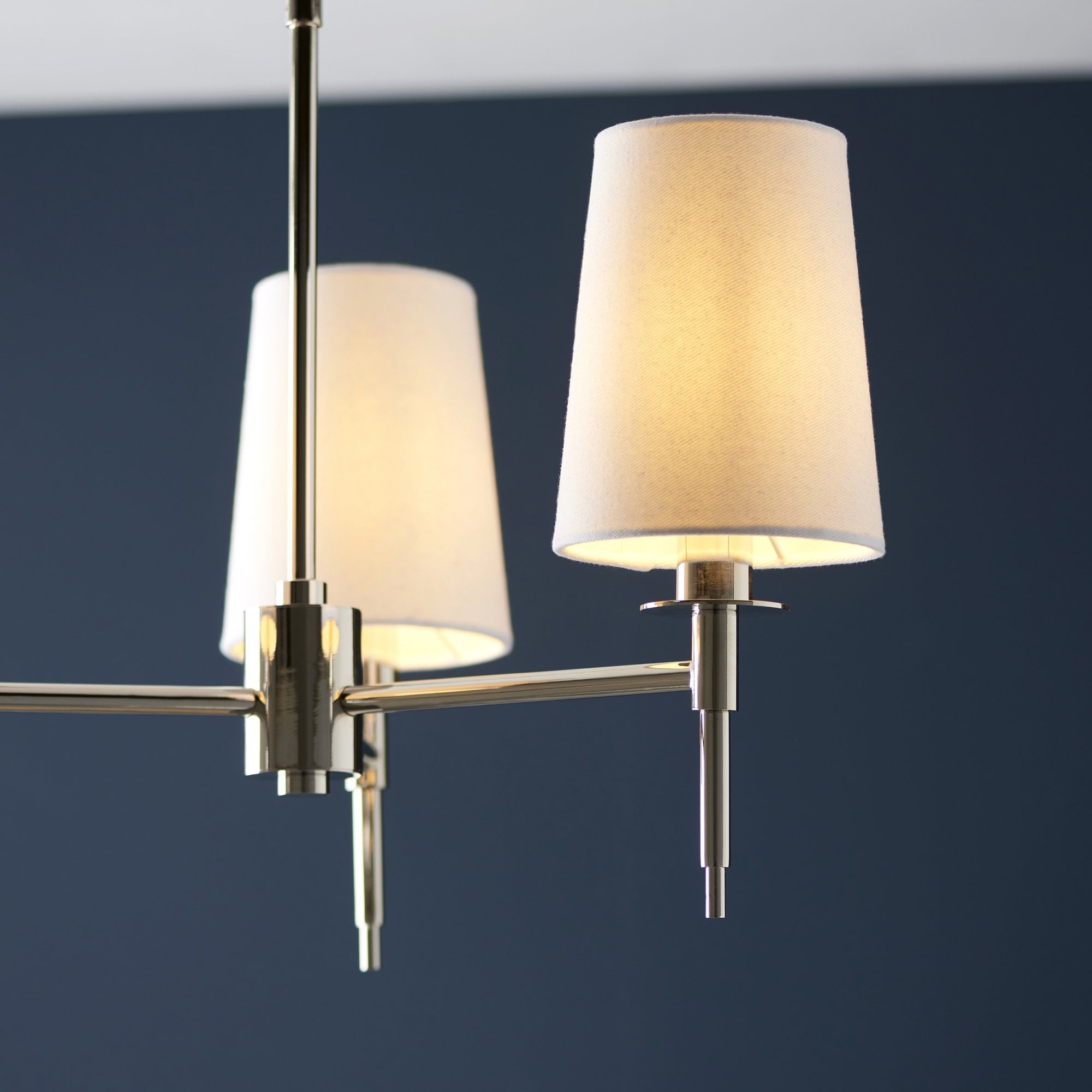 Utopia Eton 3 Light Multi Arm Pendant - Bright Nickel & Tapered Shades