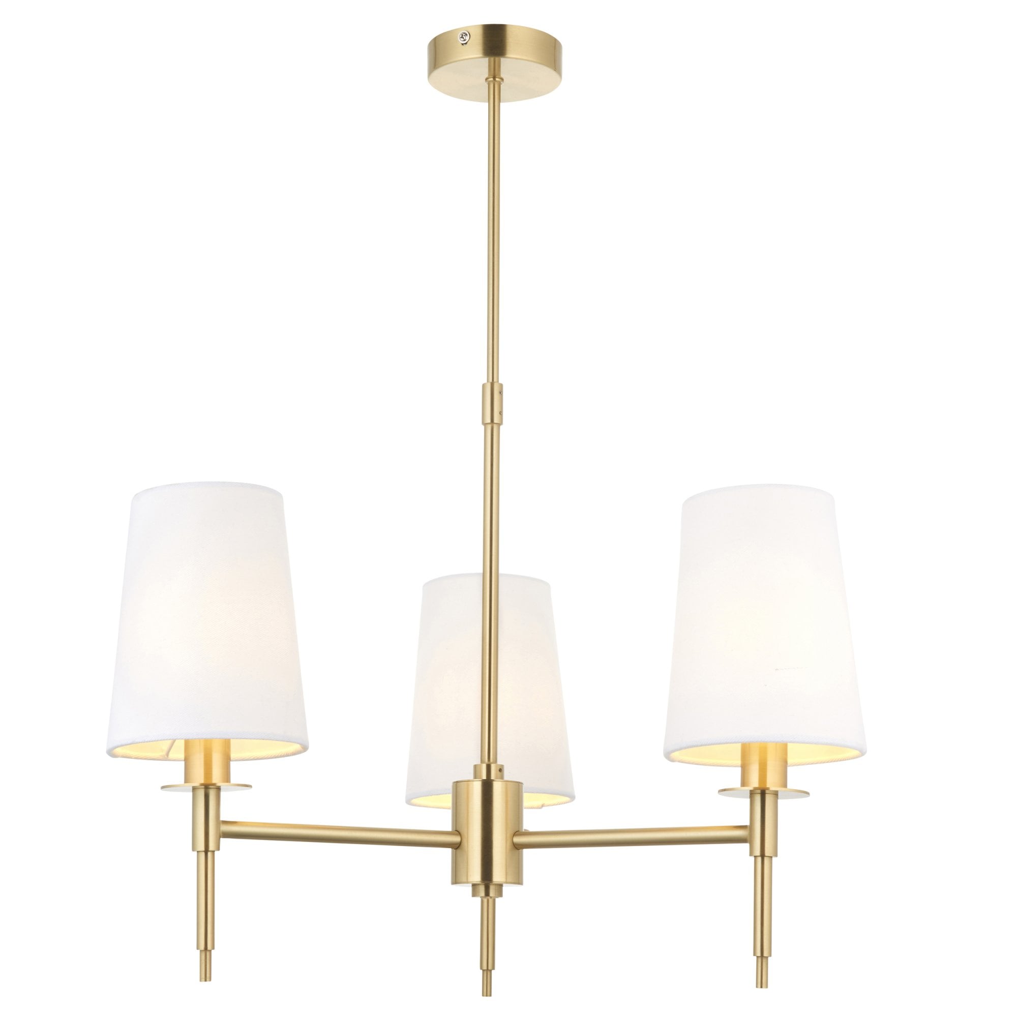 Utopia Eton 3 Light Multi Arm Pendant - Satin Brass & Tapered Shades