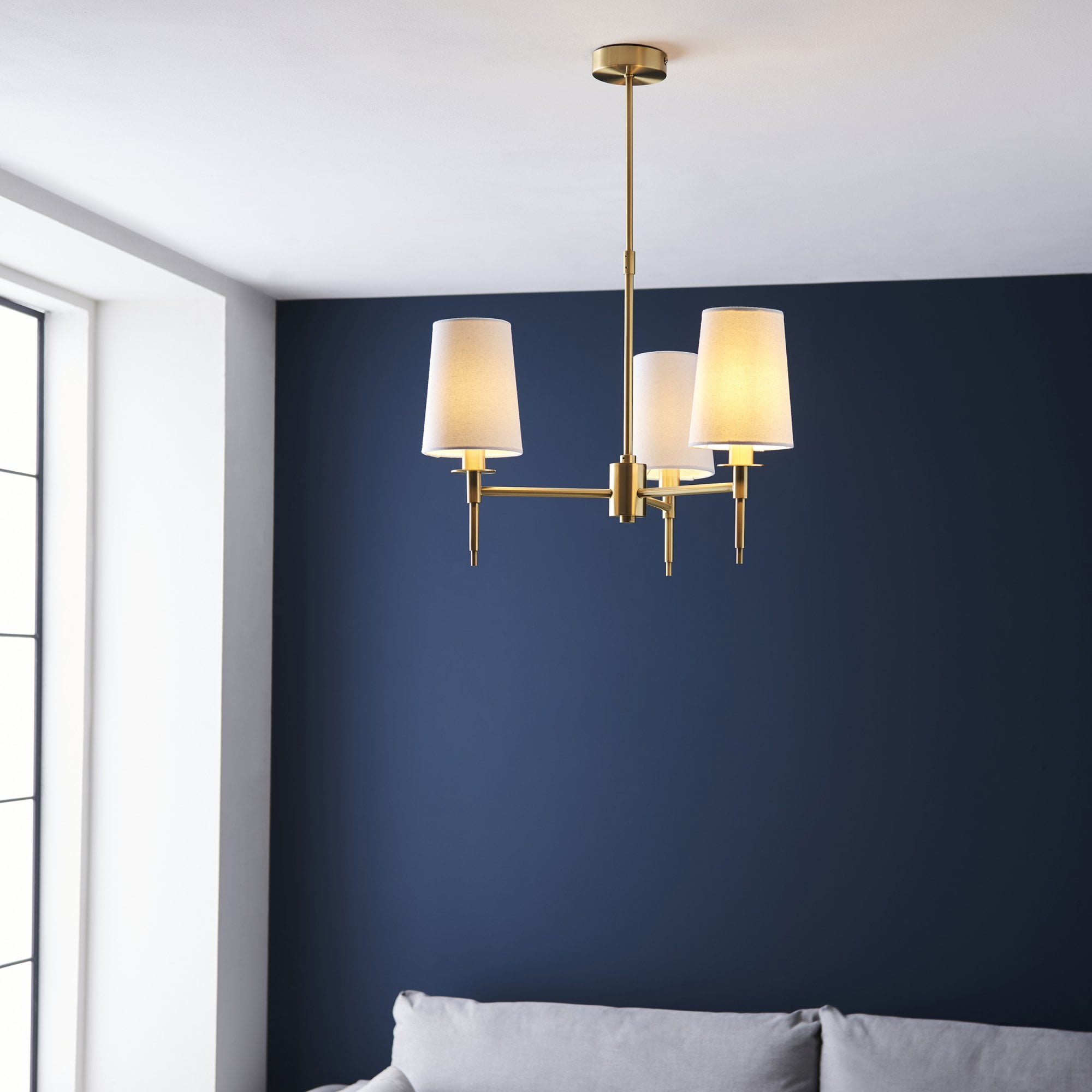 Utopia Eton 3 Light Multi Arm Pendant - Satin Brass & Tapered Shades