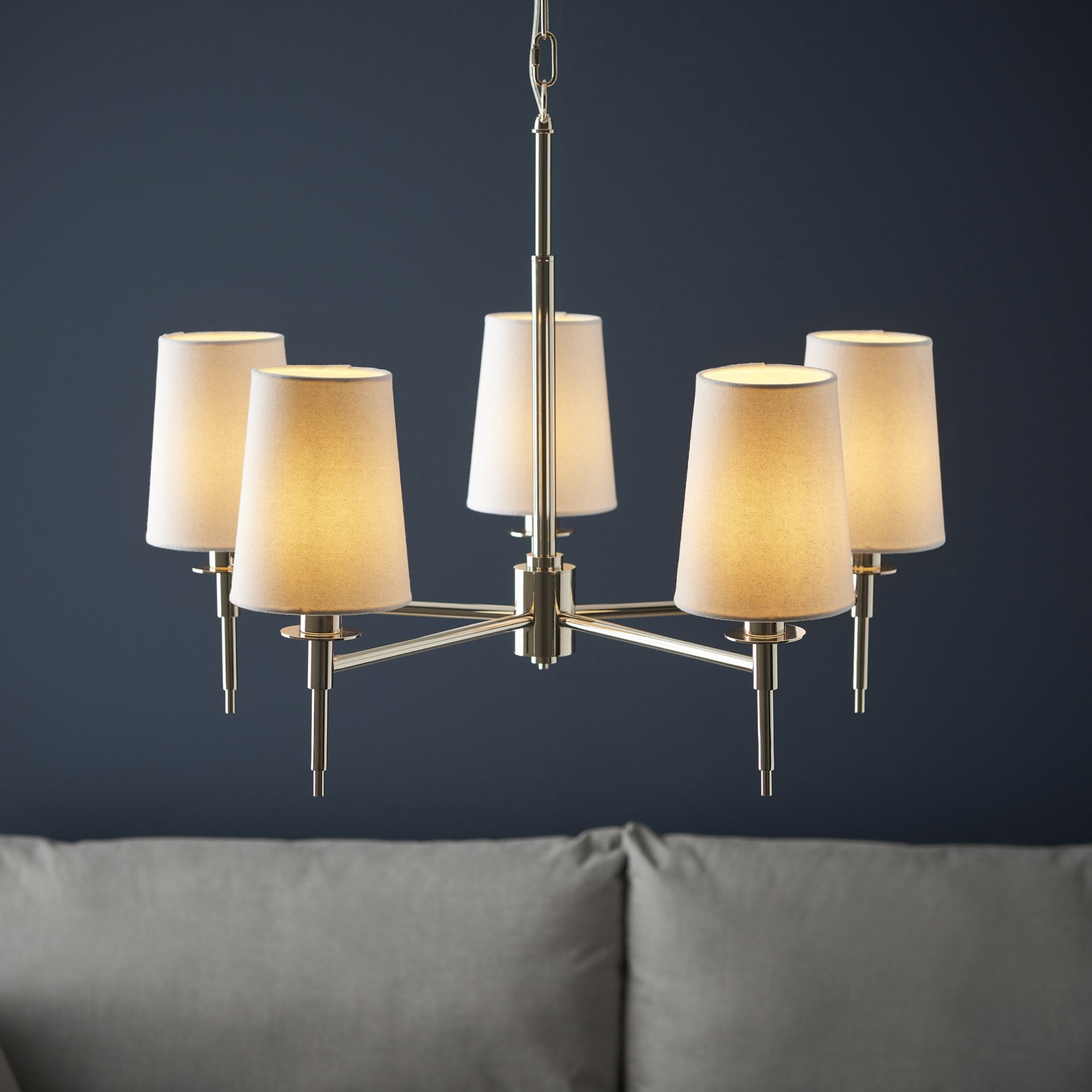 Utopia Eton 5 Light Multi Arm Pendant - Bright Nickel & Tapered Shades