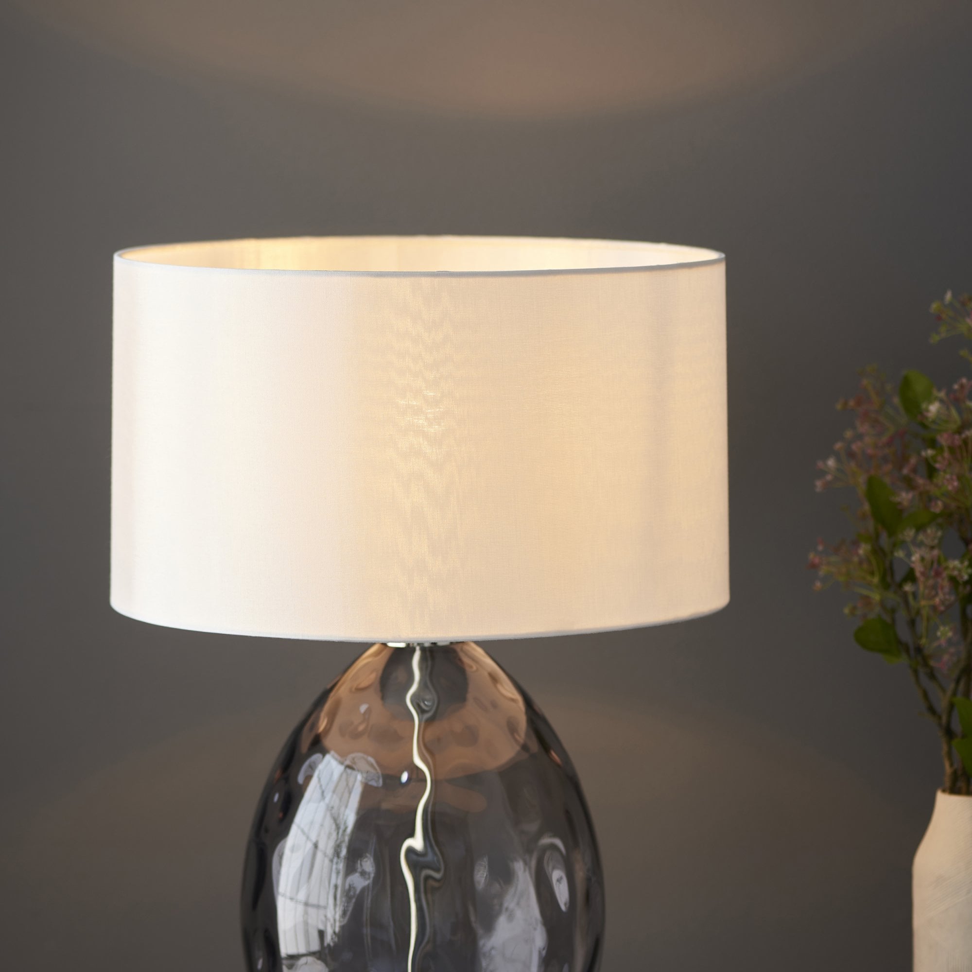 Endon Elin Touch Table Lamp - Nickel & Grey Tinted Glass