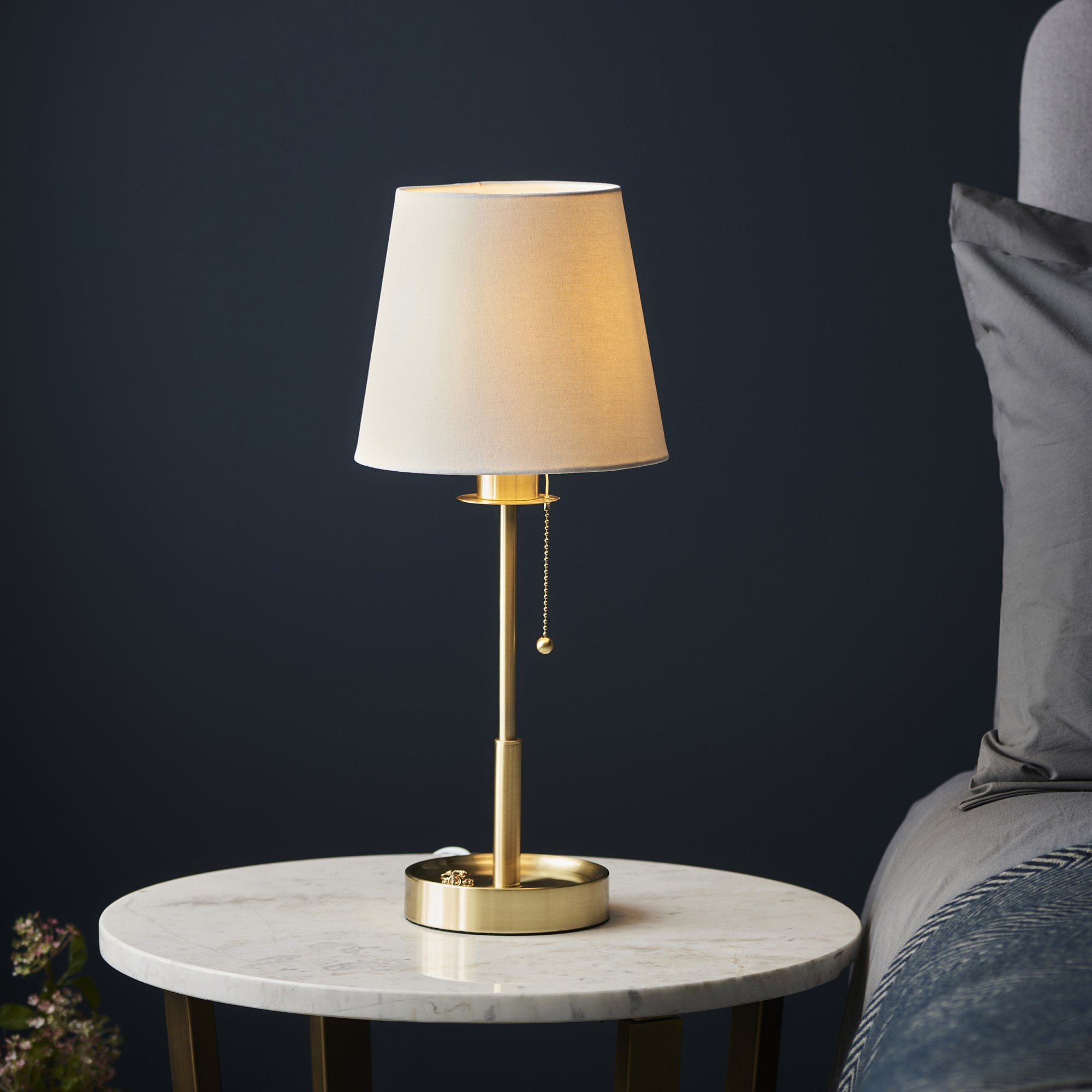 Utopia Eton Vanity Table Lamp - Satin Brass & Vintage White Tapered Shade
