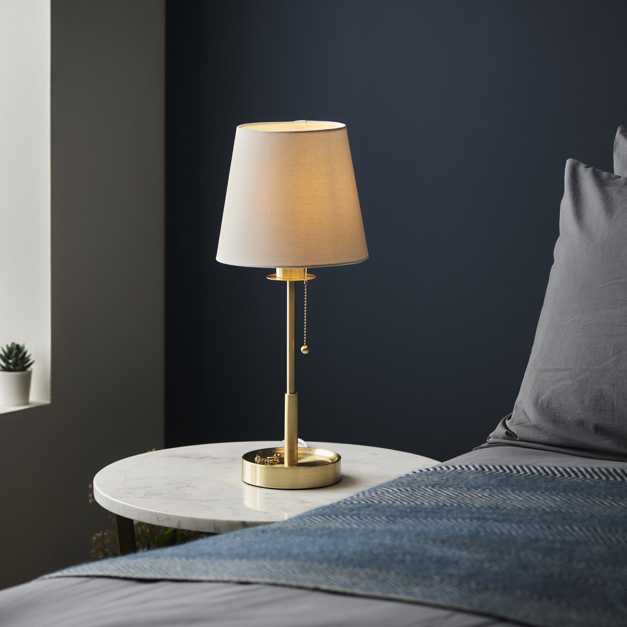 Utopia Eton Vanity Table Lamp - Satin Brass & Vintage White Tapered Shade