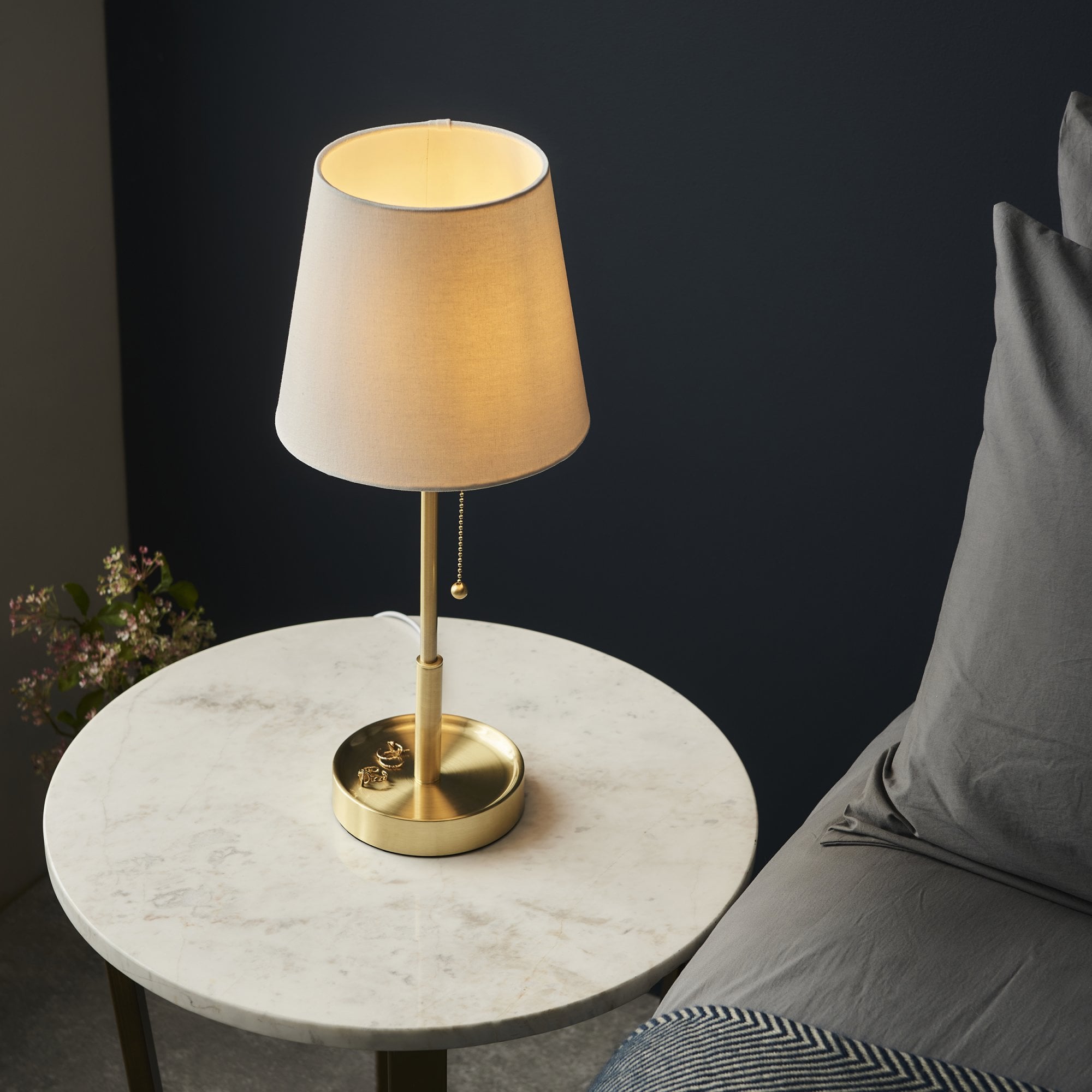 Utopia Eton Vanity Table Lamp - Satin Brass & Vintage White Tapered Shade