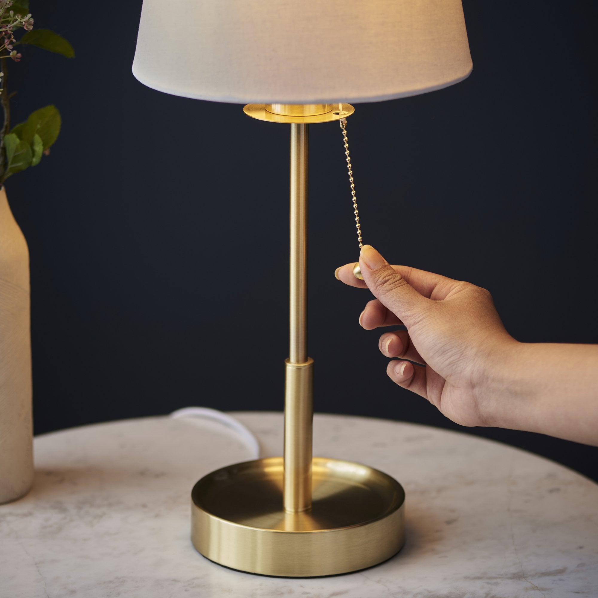 Utopia Eton Vanity Table Lamp - Satin Brass & Vintage White Tapered Shade